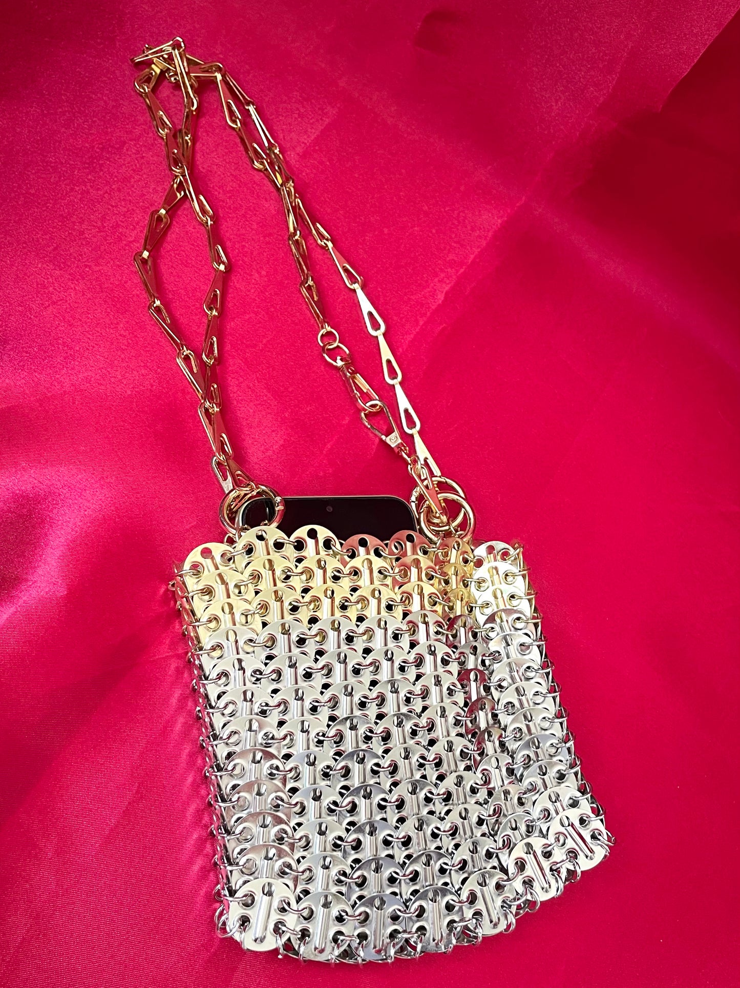 Two Tone Sparkle Design Metal Bag Style Paco Rabanne
