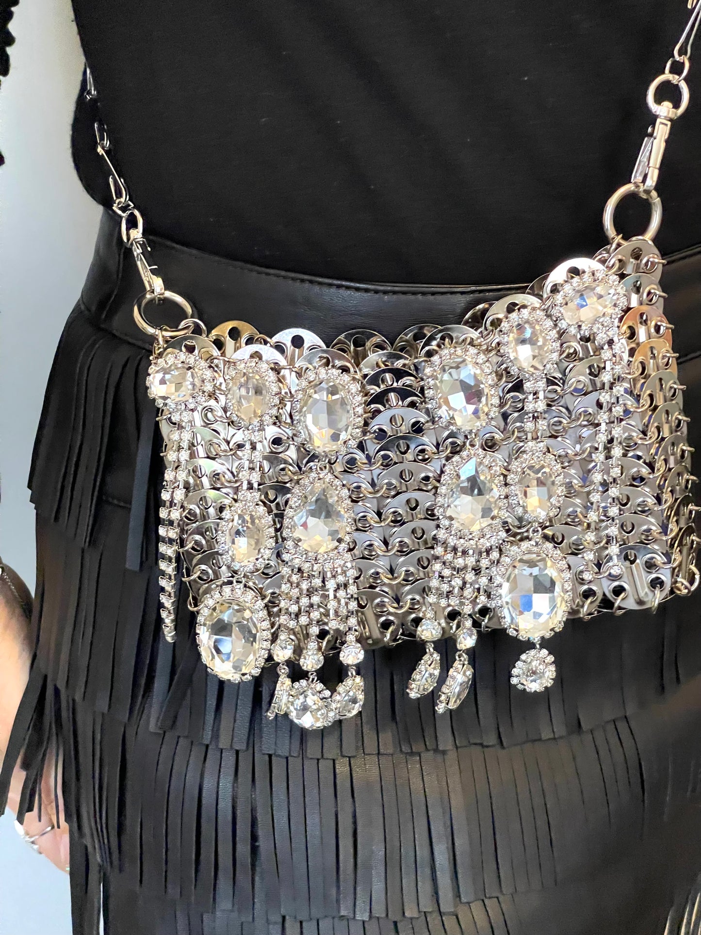 Metal Bag Crystal Charms Phone Holder Style Paco Rabanne ( Style 2 )
