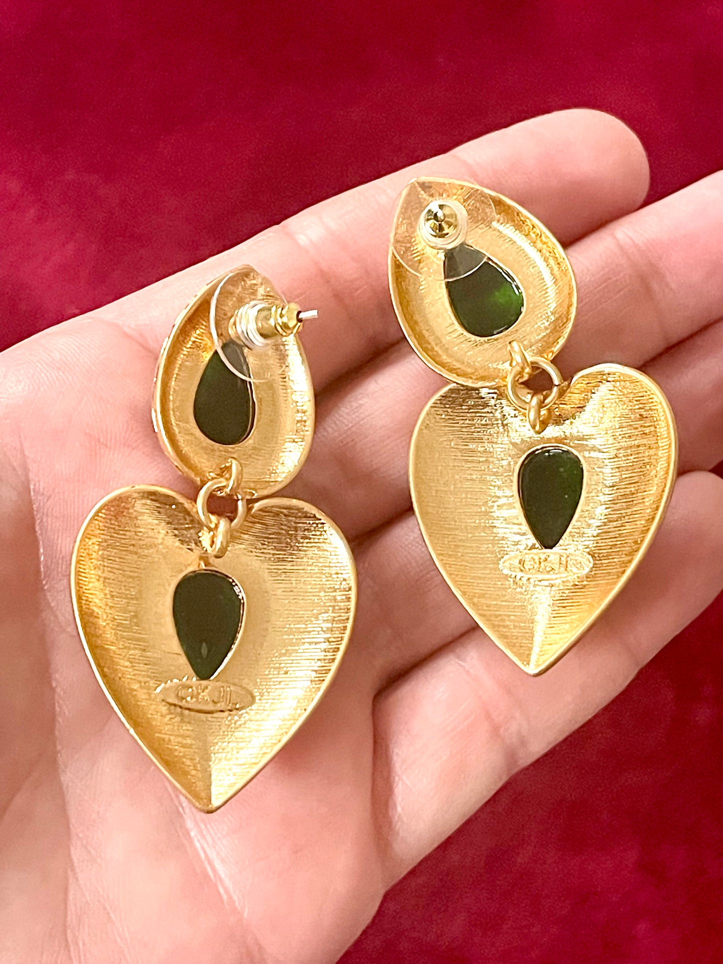 Tear Drop Gold & Green Remake Vintage Design Earrings