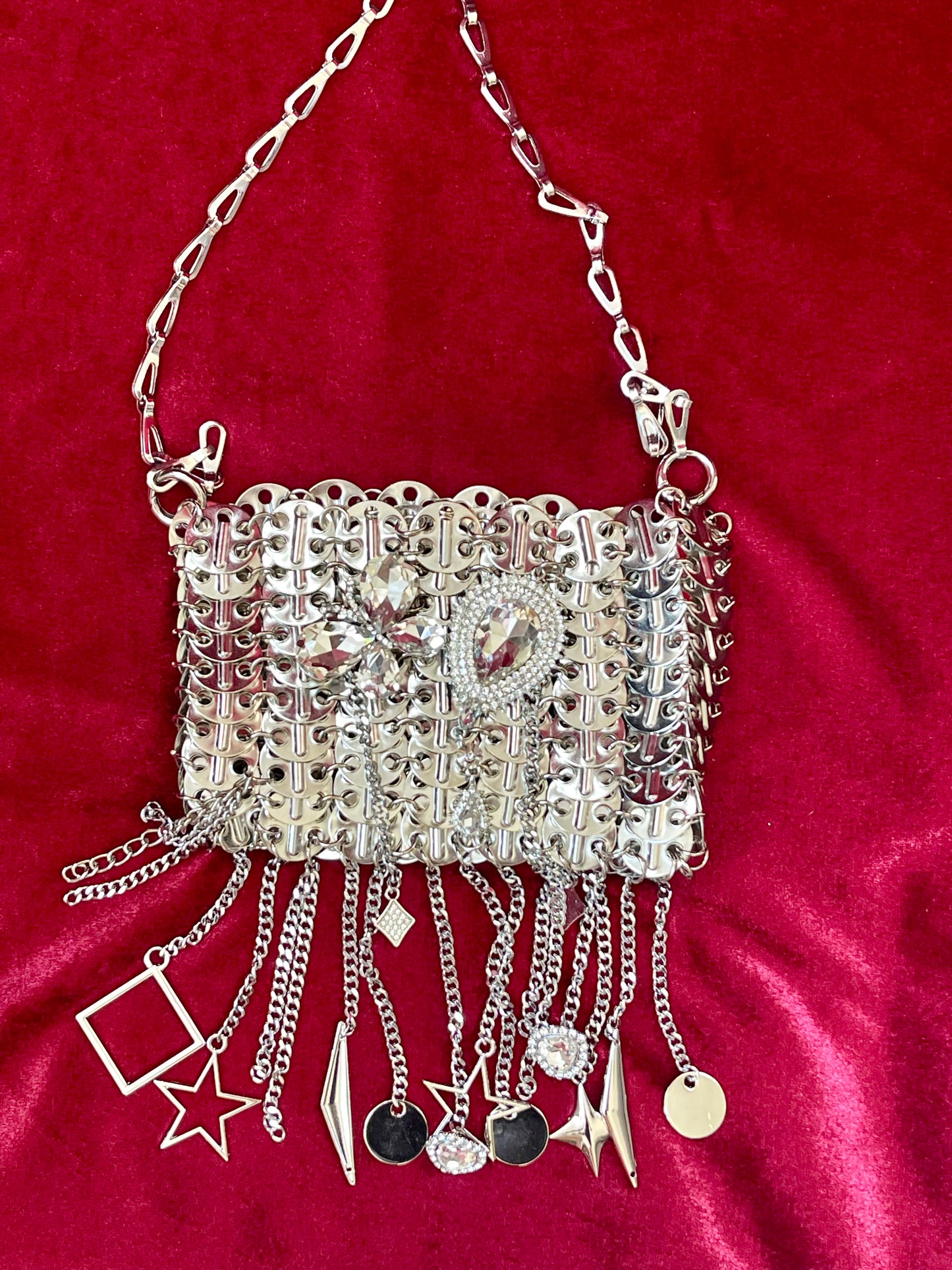 Metal & Dangling Crystal Charms Bag Style Paco Rabanne