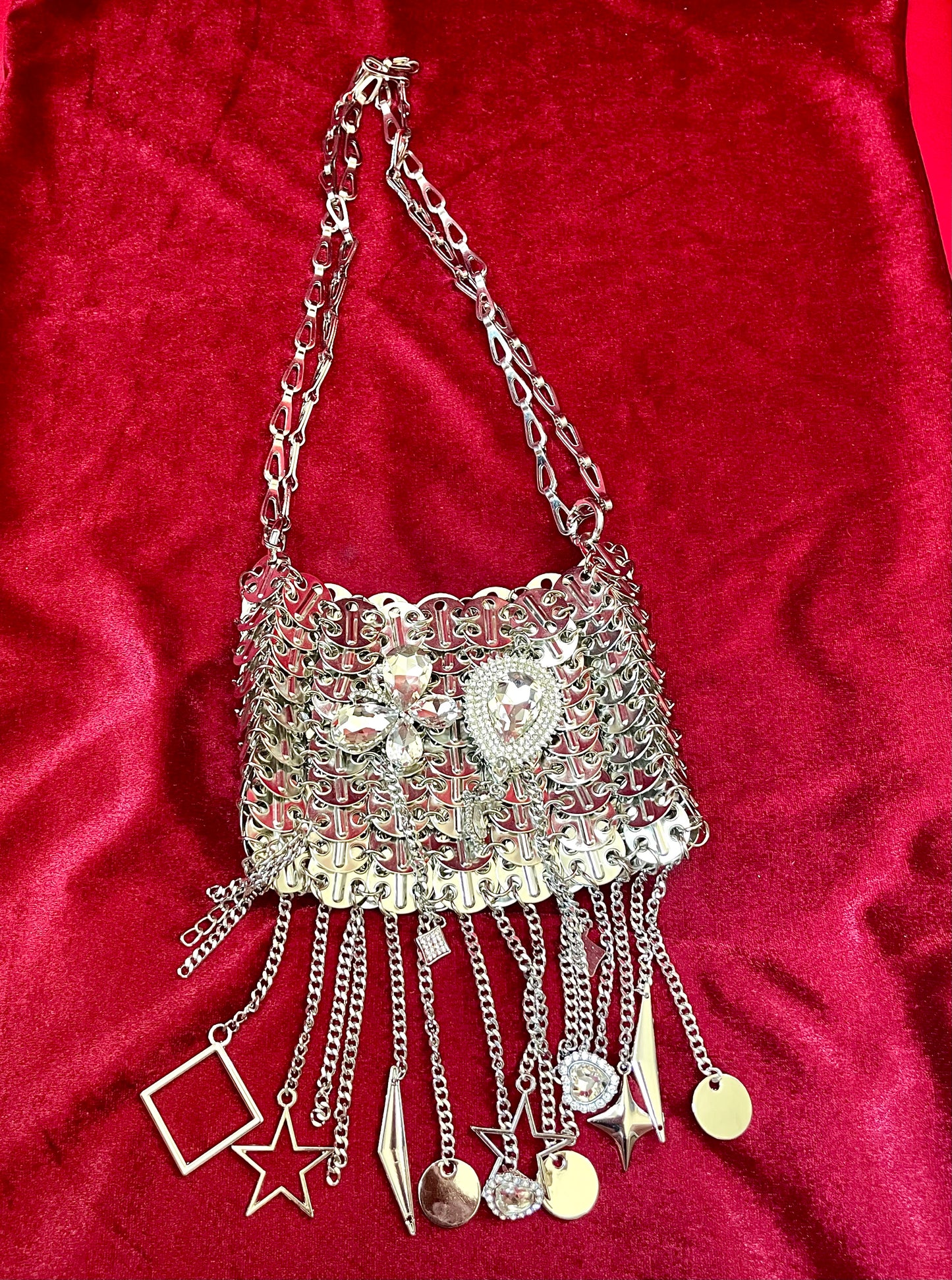 Metal & Dangling Crystal Charms Bag Style Paco Rabanne