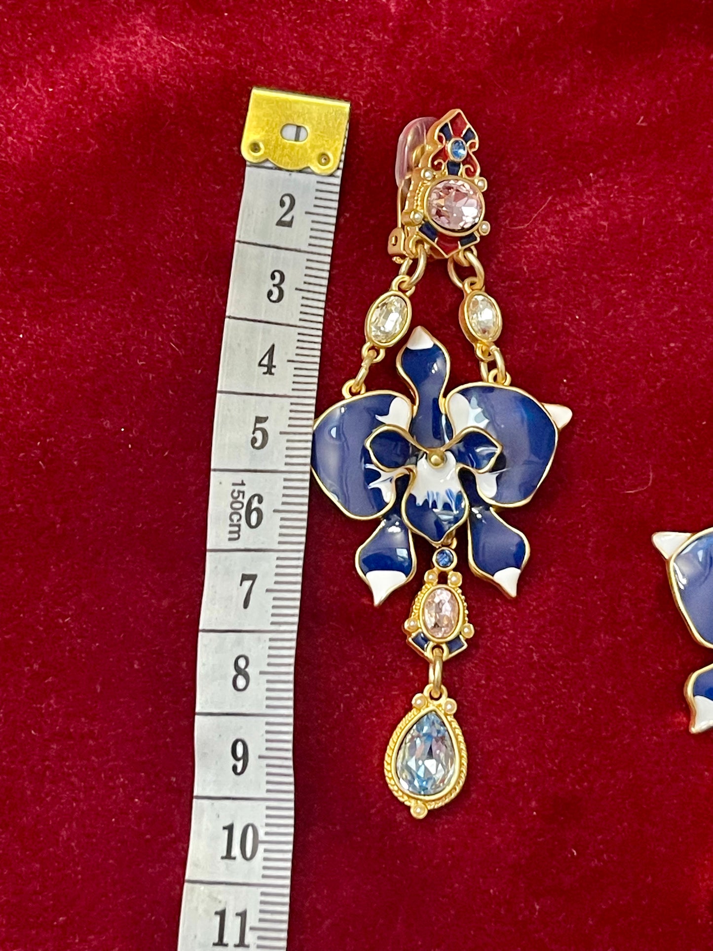 Blue Orchid Flower Metal Drop Earrings