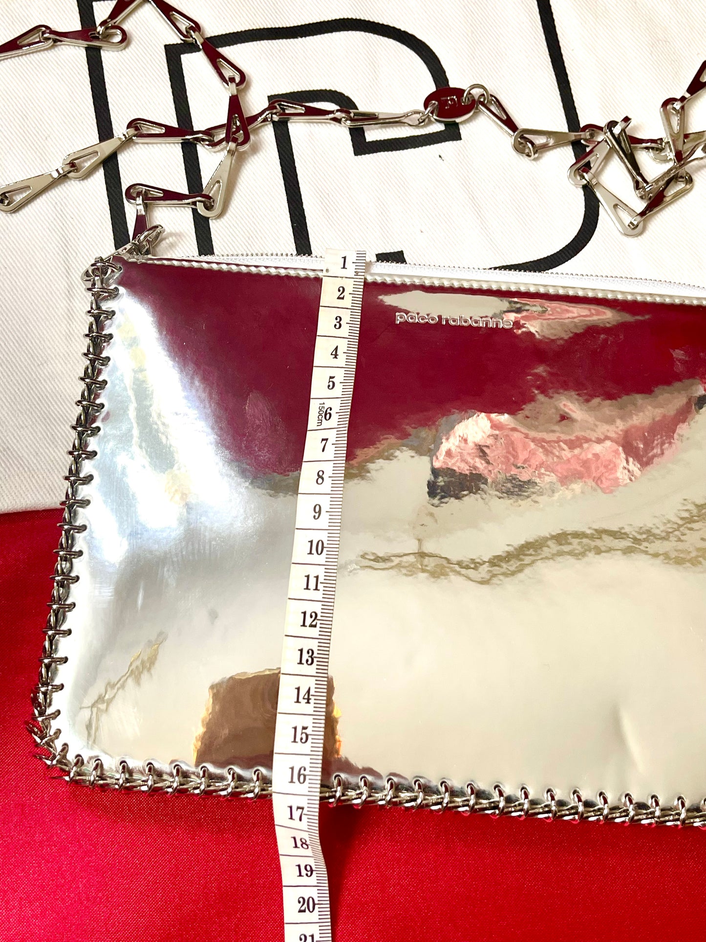 Paco Rabanne Leather Silver Mirror Chain Bag Elegant & Edgy