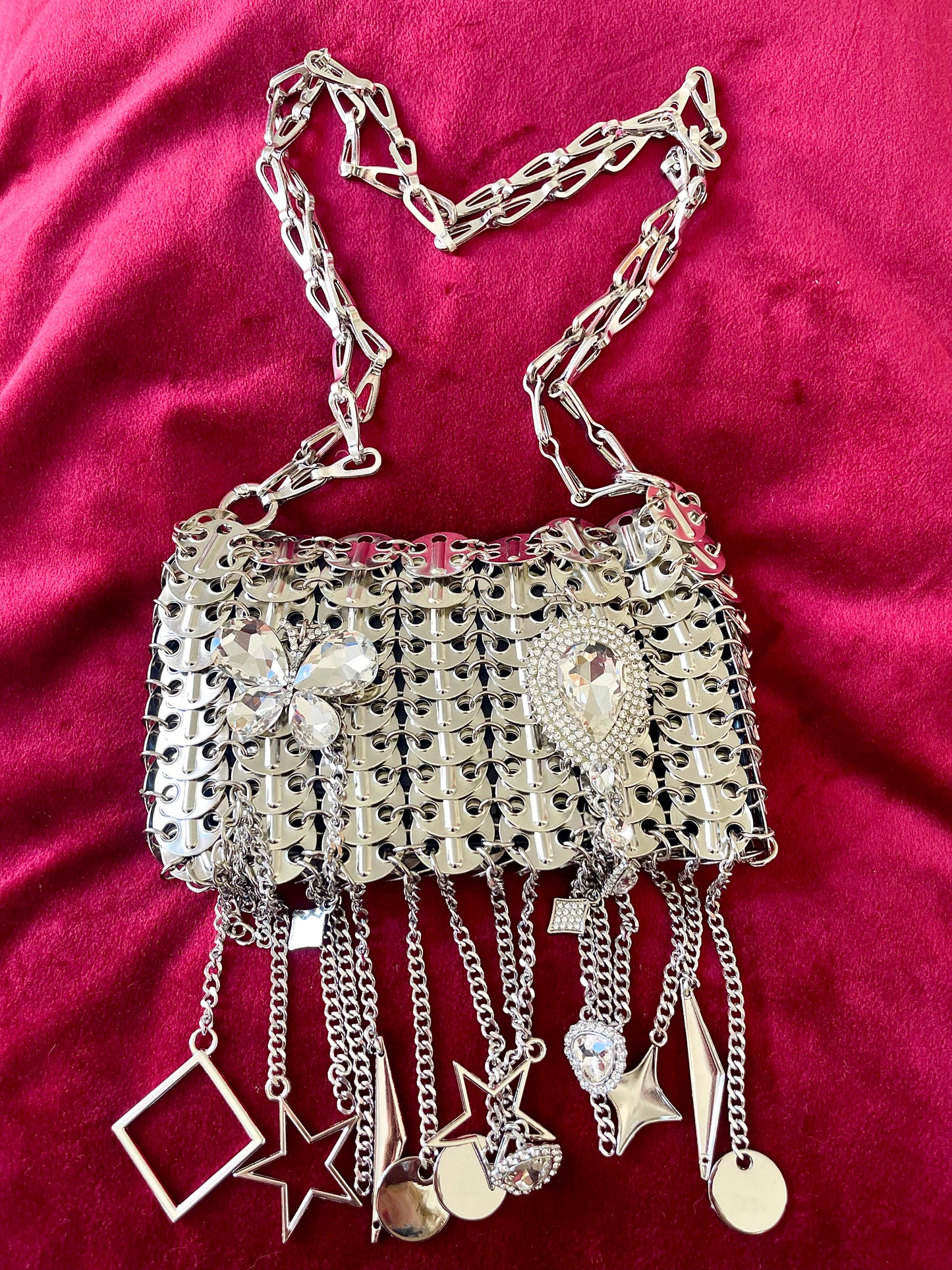 Metal & Dangling Crystal Charms Bag Style Paco Rabanne