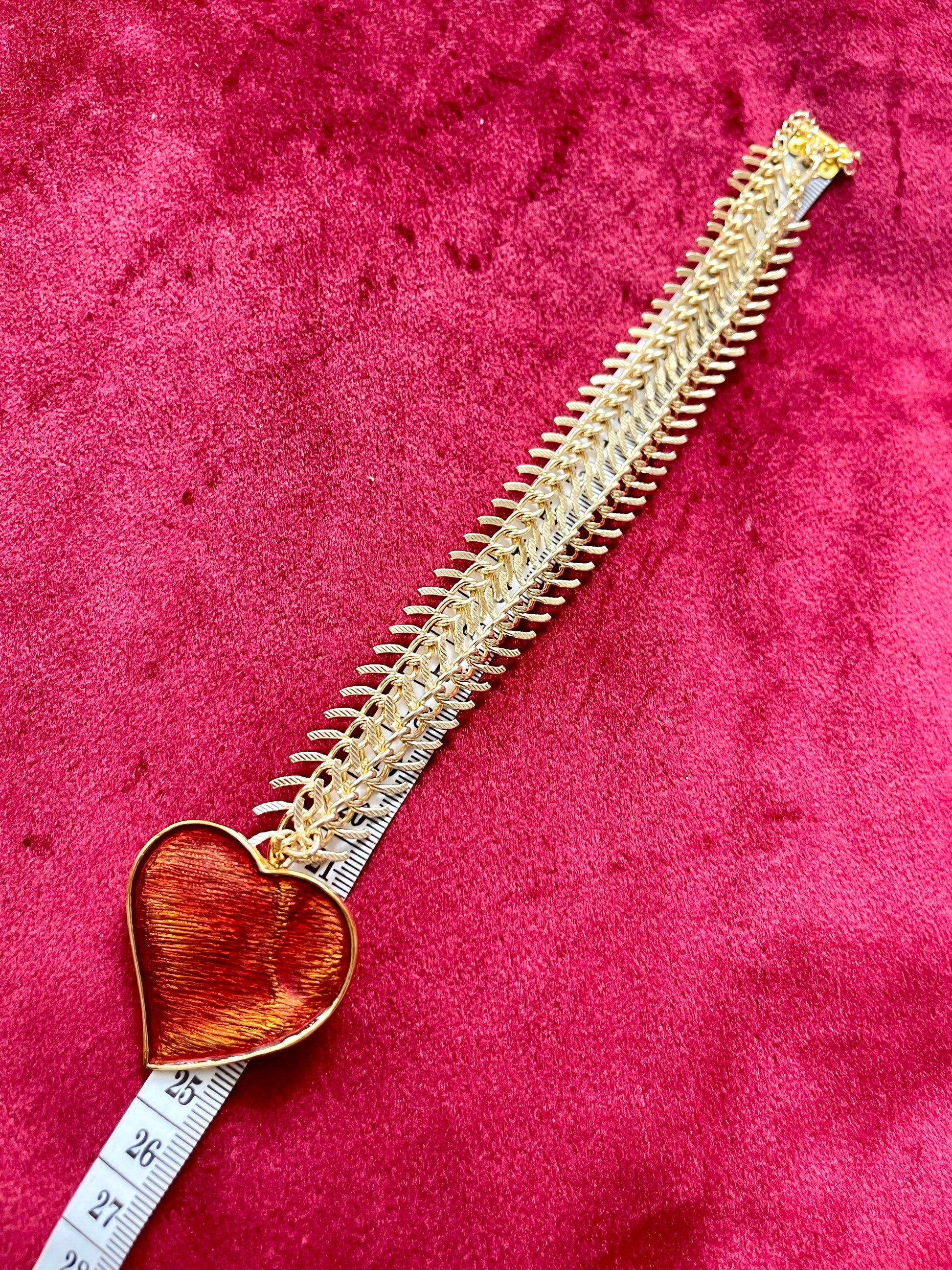 Arty Yves Saint Laurent vintage 80’s red enamel gold plated heart charms statement pendant necklace brooch rare items