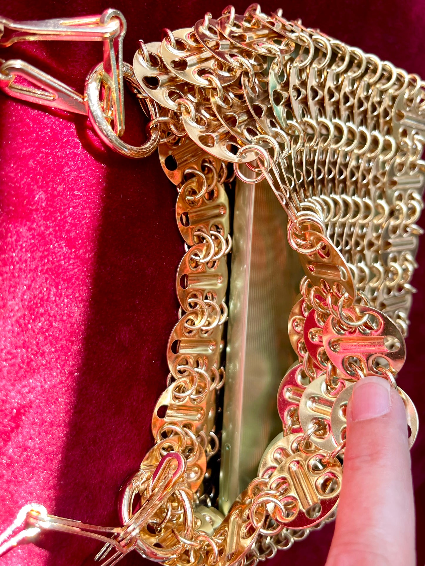 Inside view Rose gold sparkle 1969 design bag style Paco Rabanne