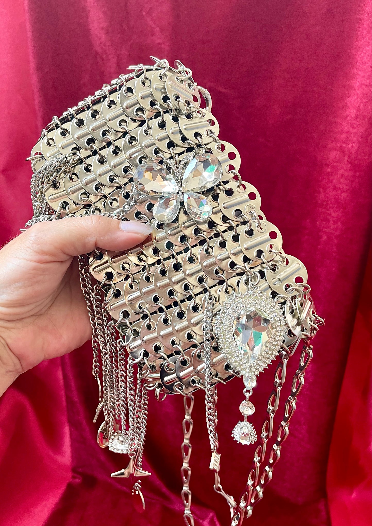 Metal & Dangling Crystal Charms Bag Style Paco Rabanne