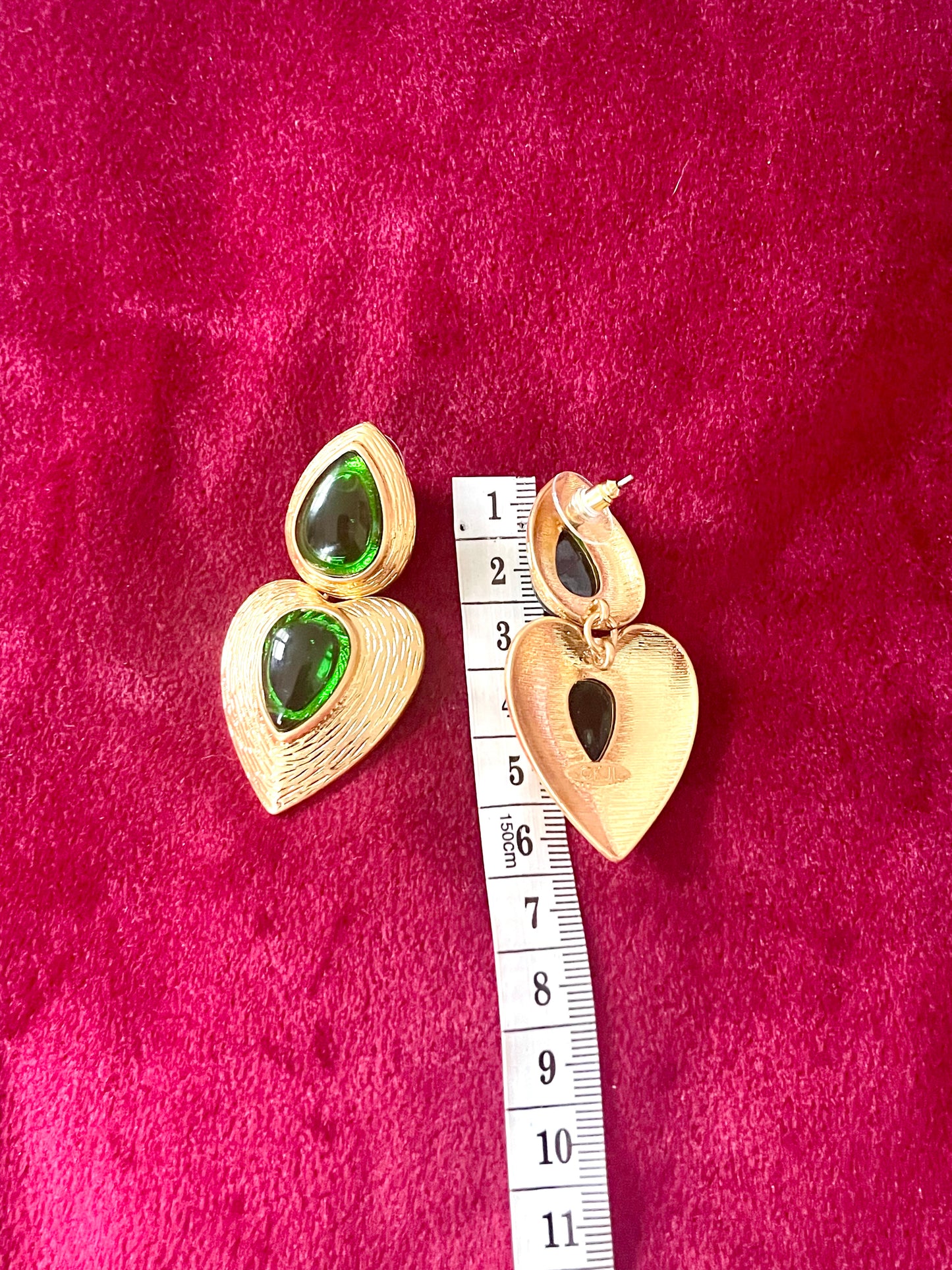 Tear Drop Gold & Green Remake Vintage Design Earrings