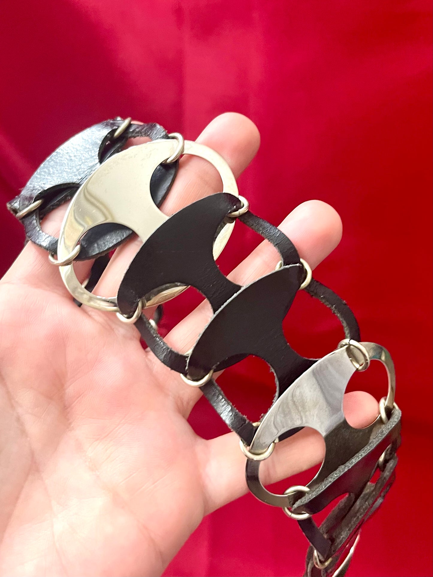 Paco Rabanne Vintage Leather Metal Hoops Belt