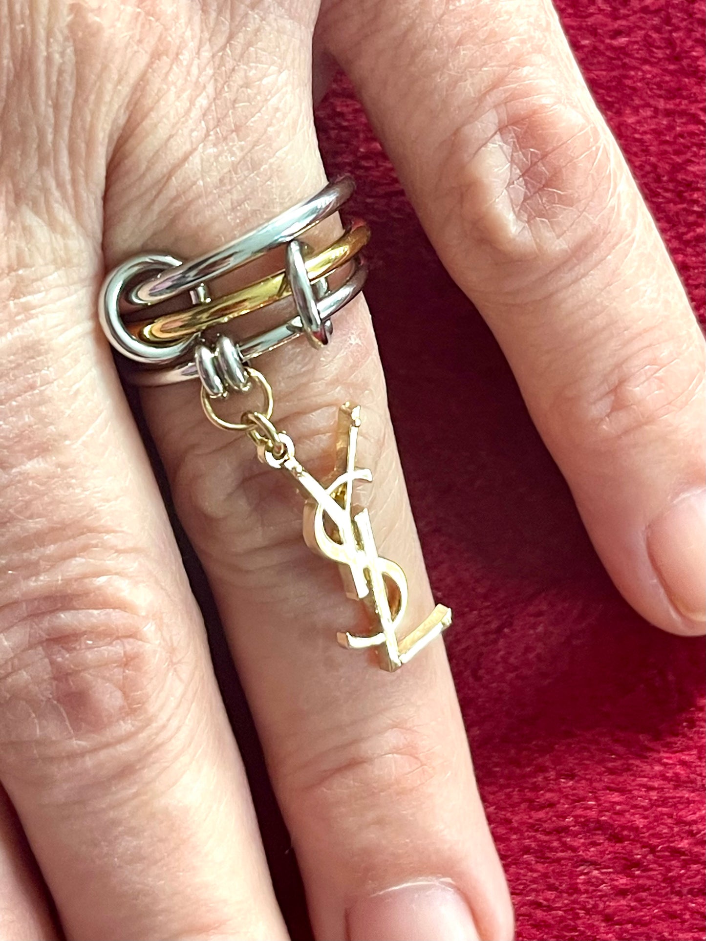 Authentic Vintage Charm Duo-Color Stainless Steel Ring with Leather Necklace