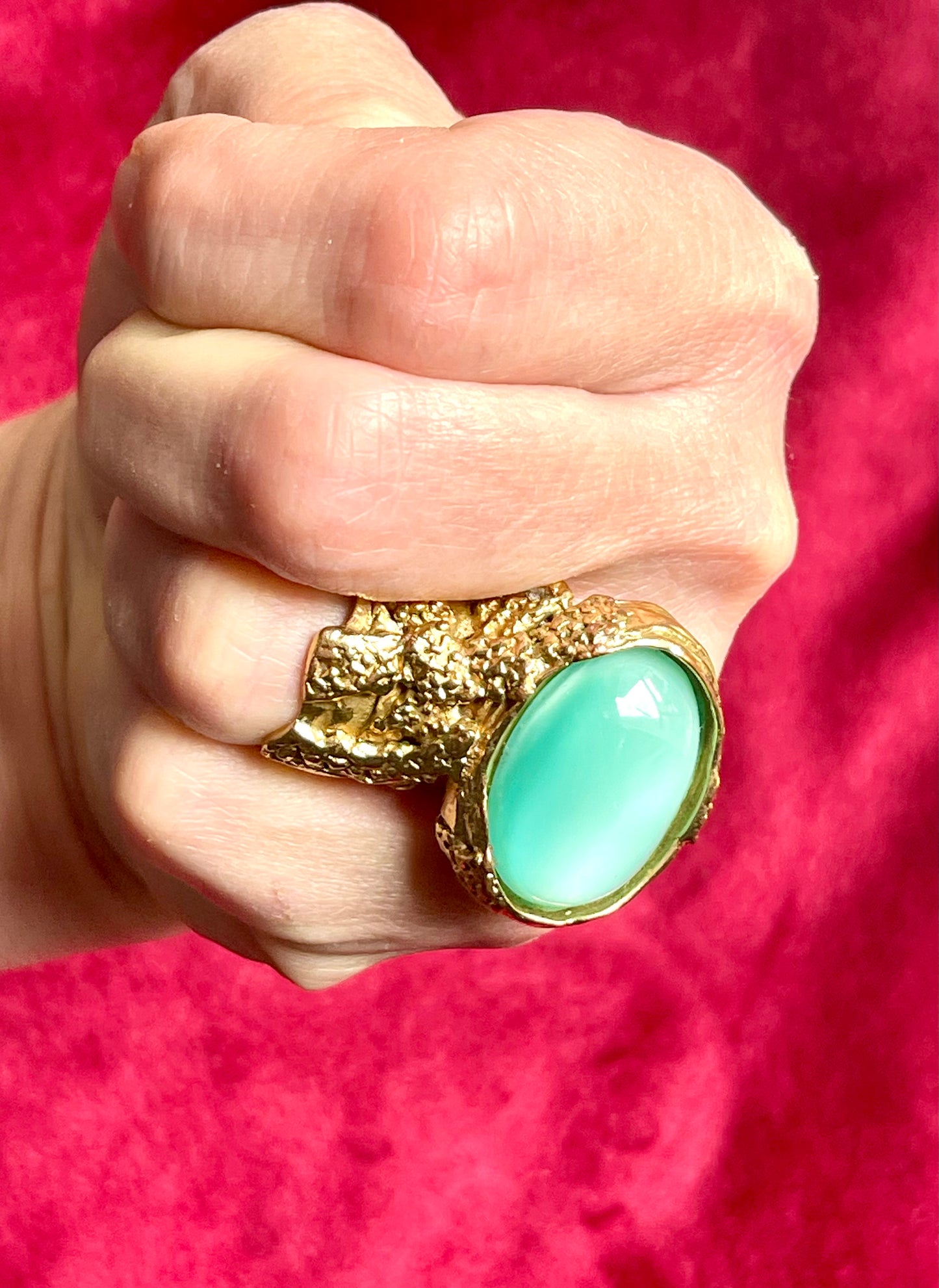 Yves Saint Laurent Vintage Arty Turquoise Tone Gold Metal Ring