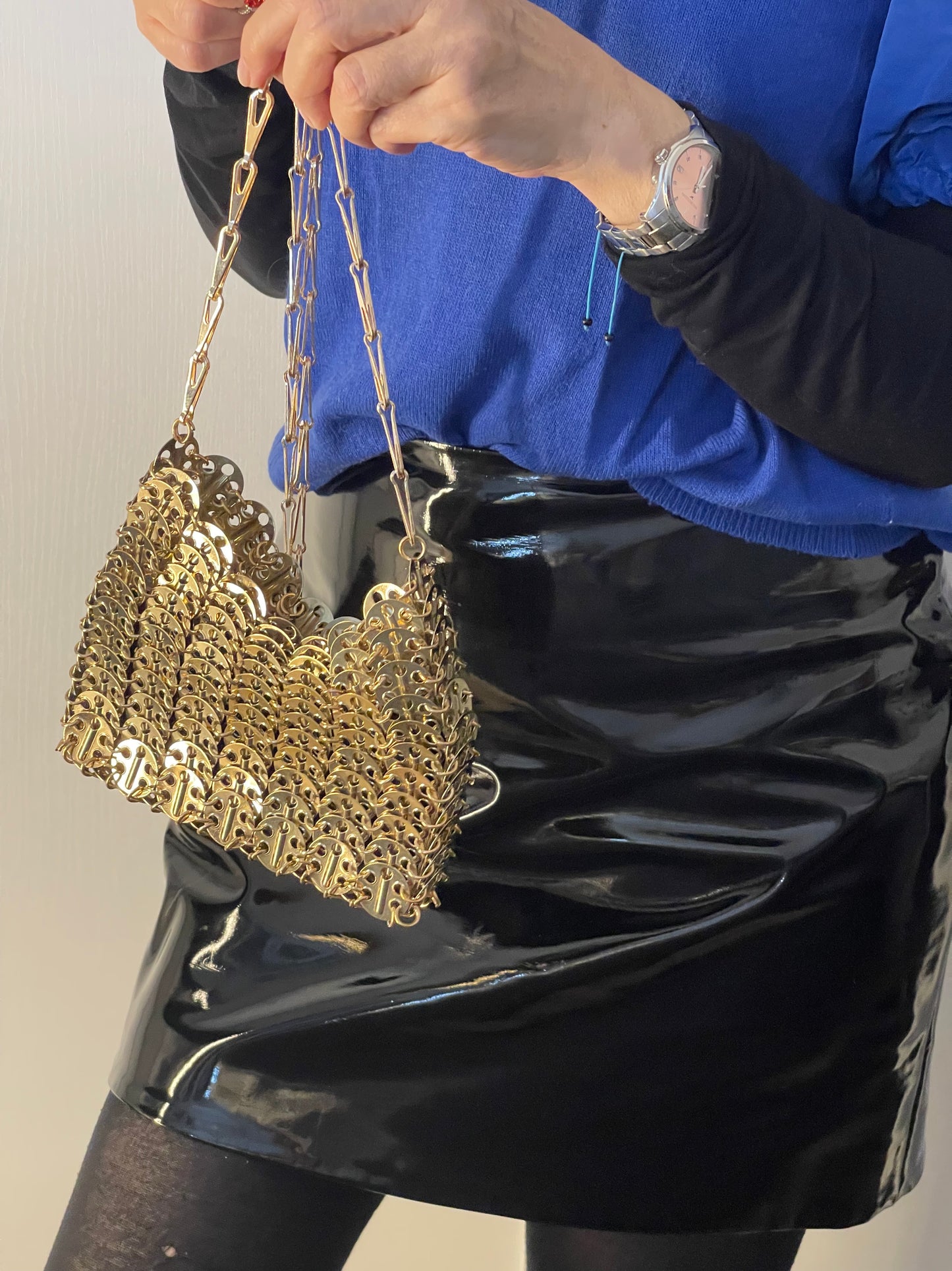 Rose Gold Sparkle Design Mini Metal Bag Style Paco Rabanne