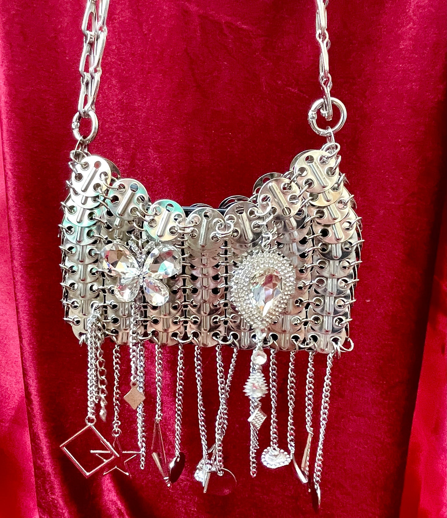 Metal & Dangling Crystal Charms Bag Style Paco Rabanne