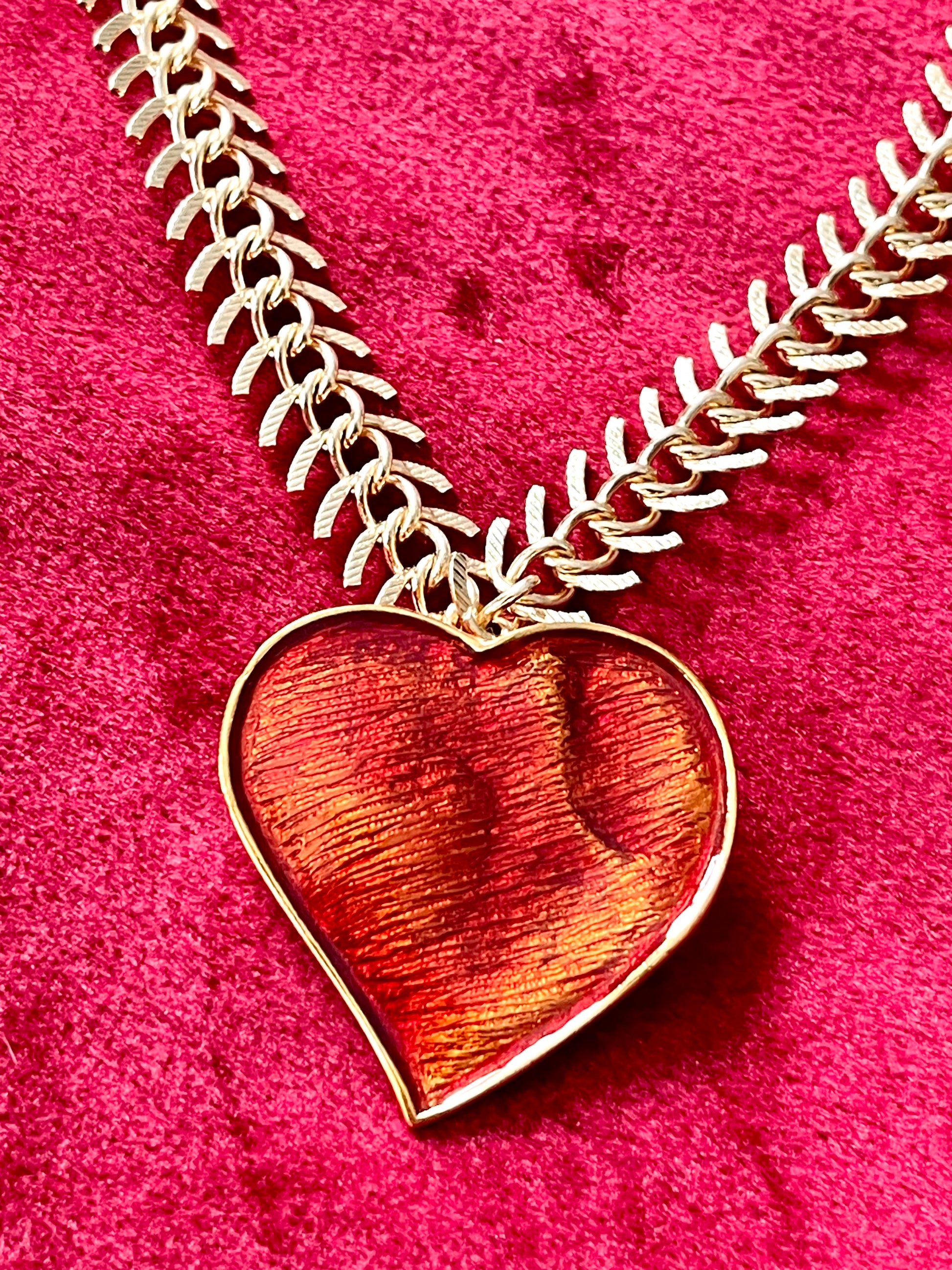 Arty Yves Saint Laurent vintage 80’s red enamel gold plated heart charms statement pendant necklace brooch rare items