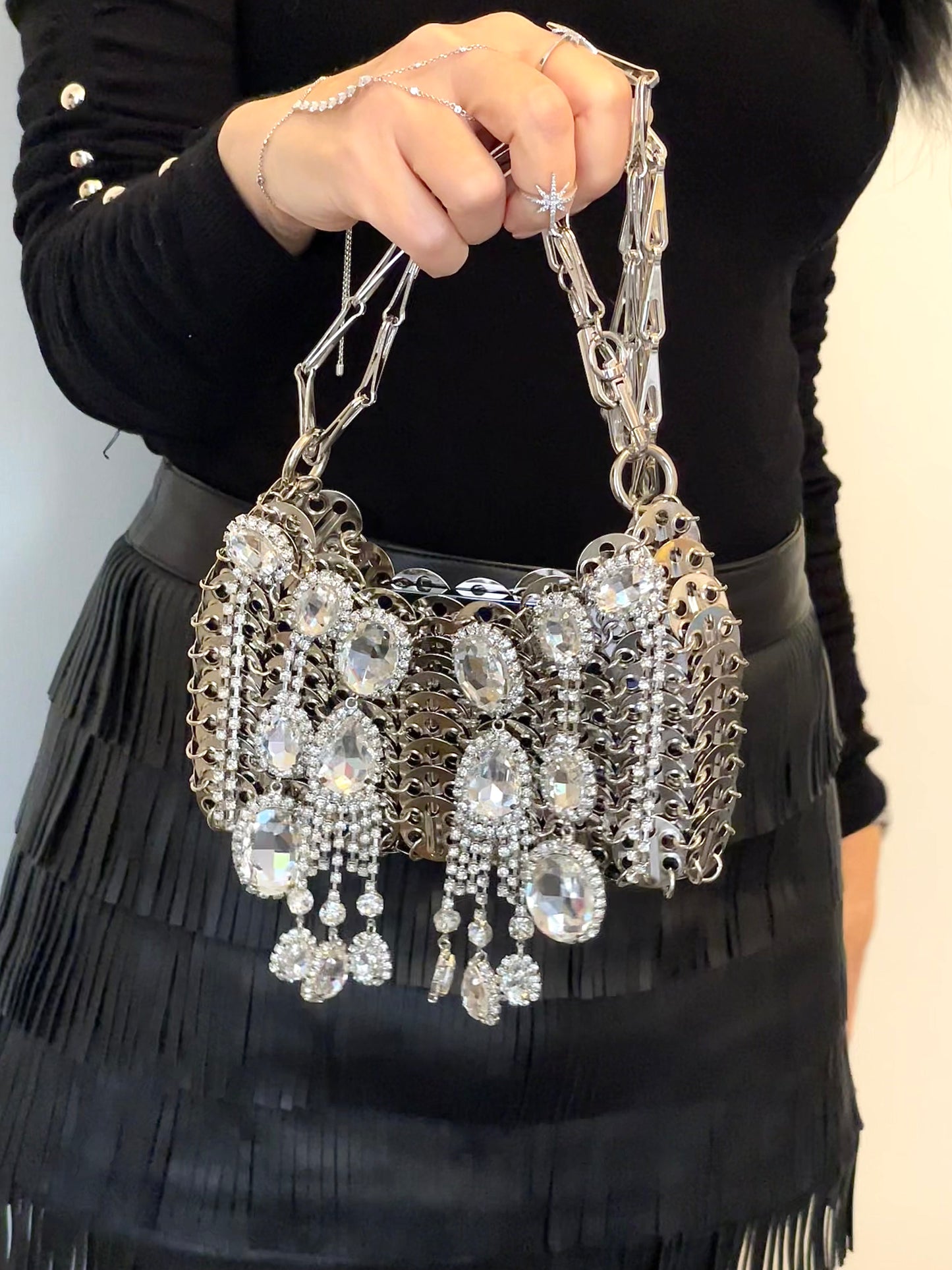 Metal Bag Crystal Charms Phone Holder Style Paco Rabanne ( Style 2 )