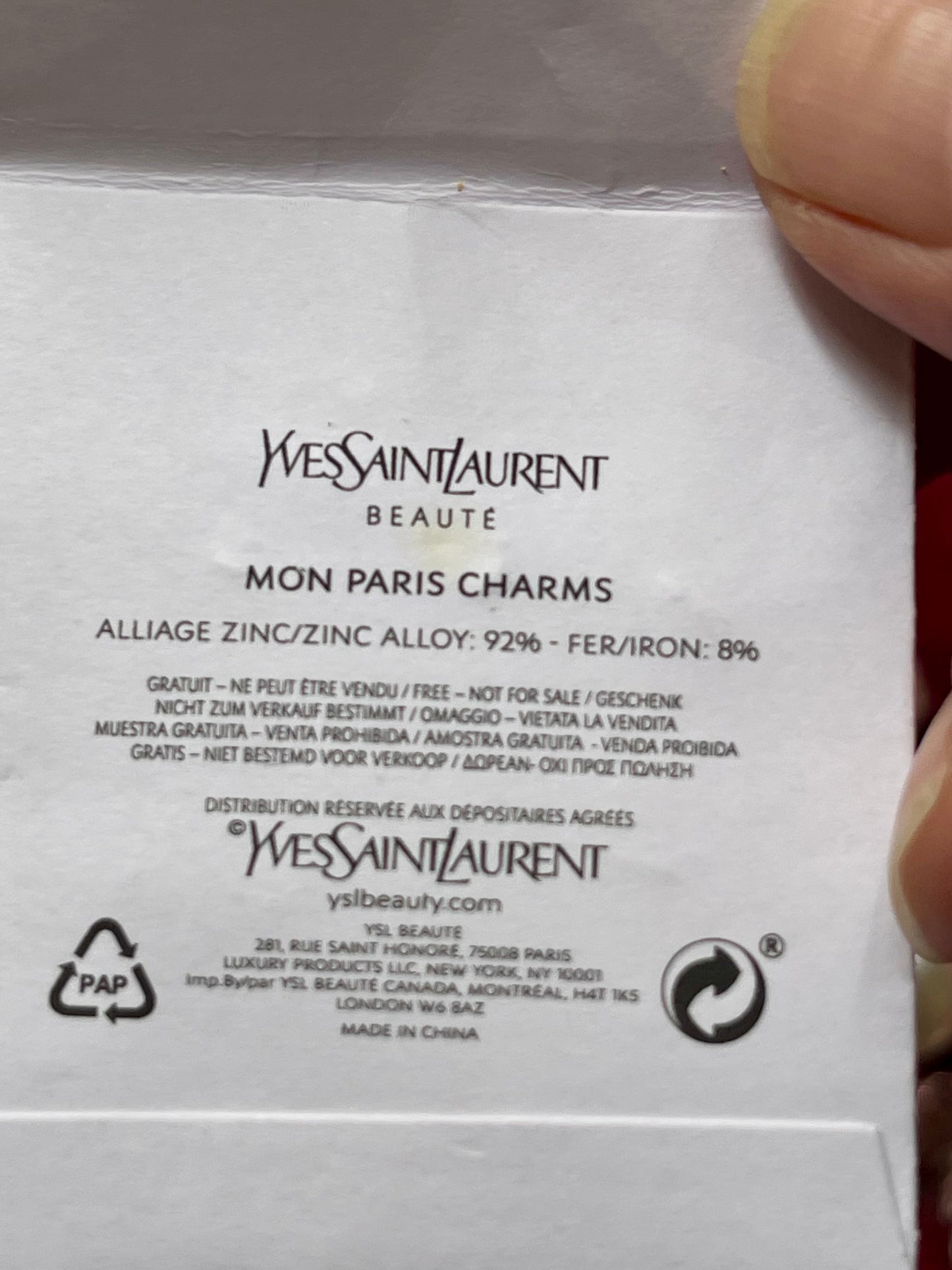 Yves Saint Laurent Mon Paris Charms Faux Pearl Necklace Pendants.