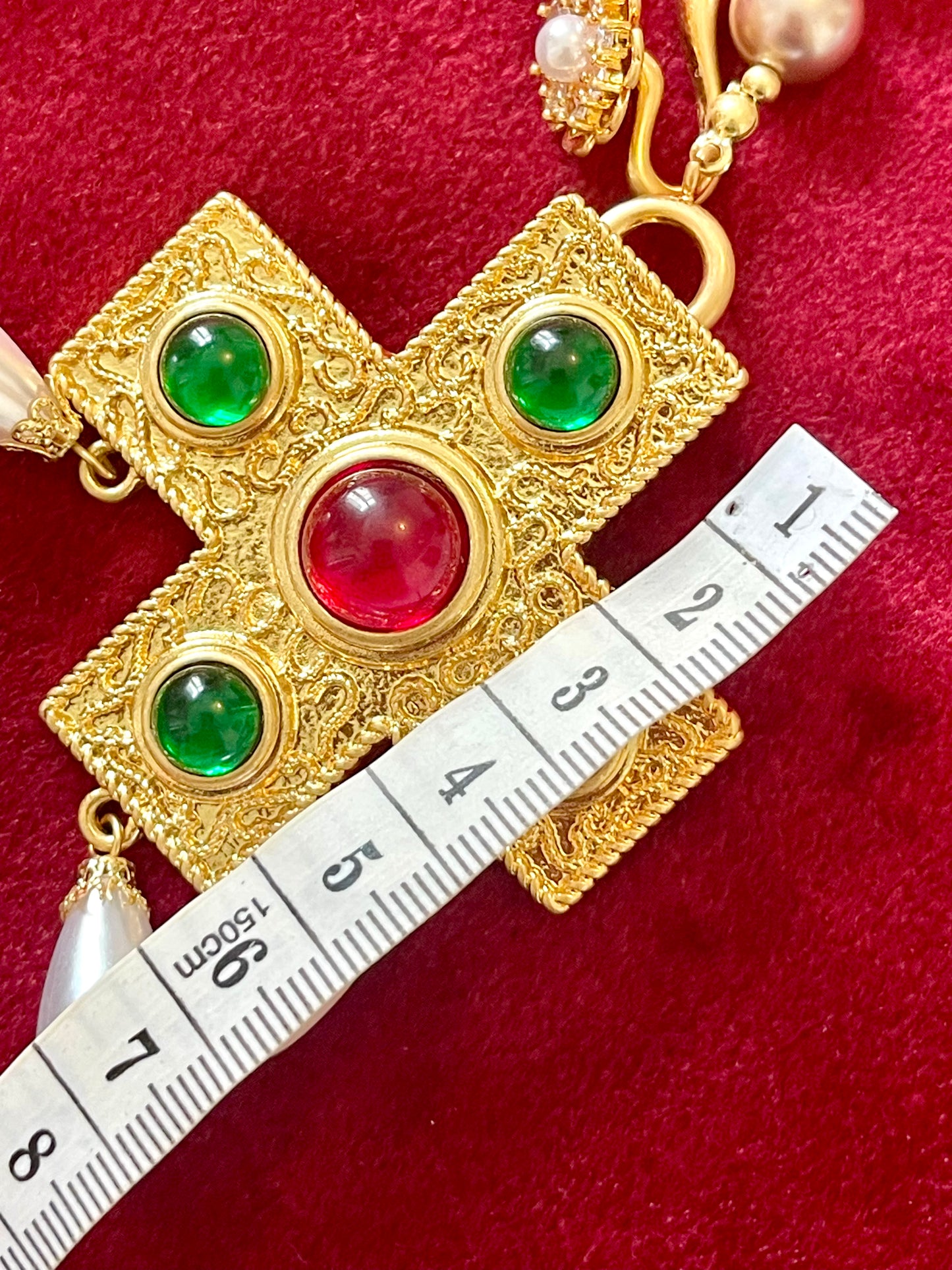 Faux Pearls Long Necklace Cross Pendant Brooch New Costume Jewelry