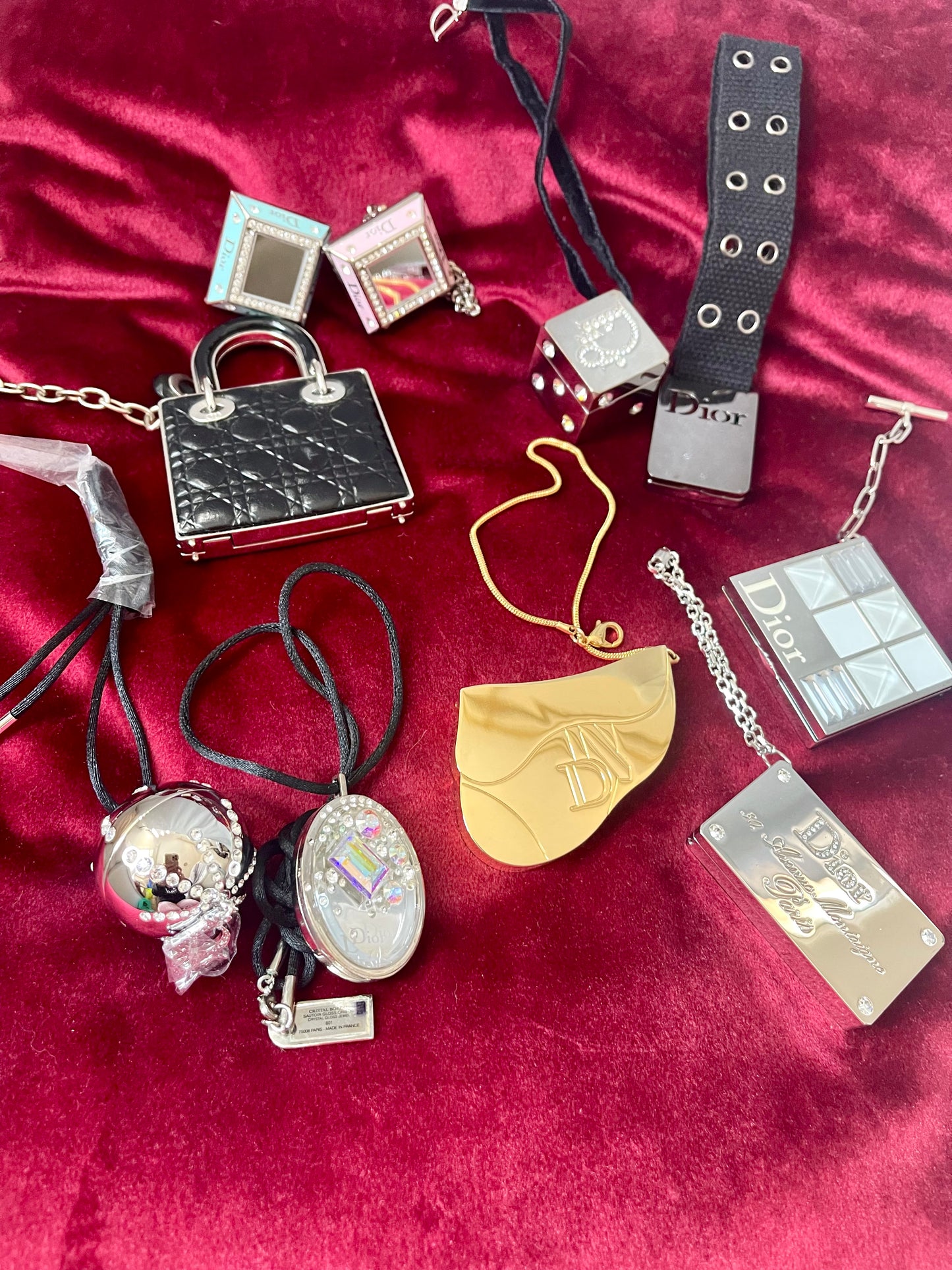 Princess Ring Saddle bag charm mirror lipgloss keychain lady Dior pendant necklace