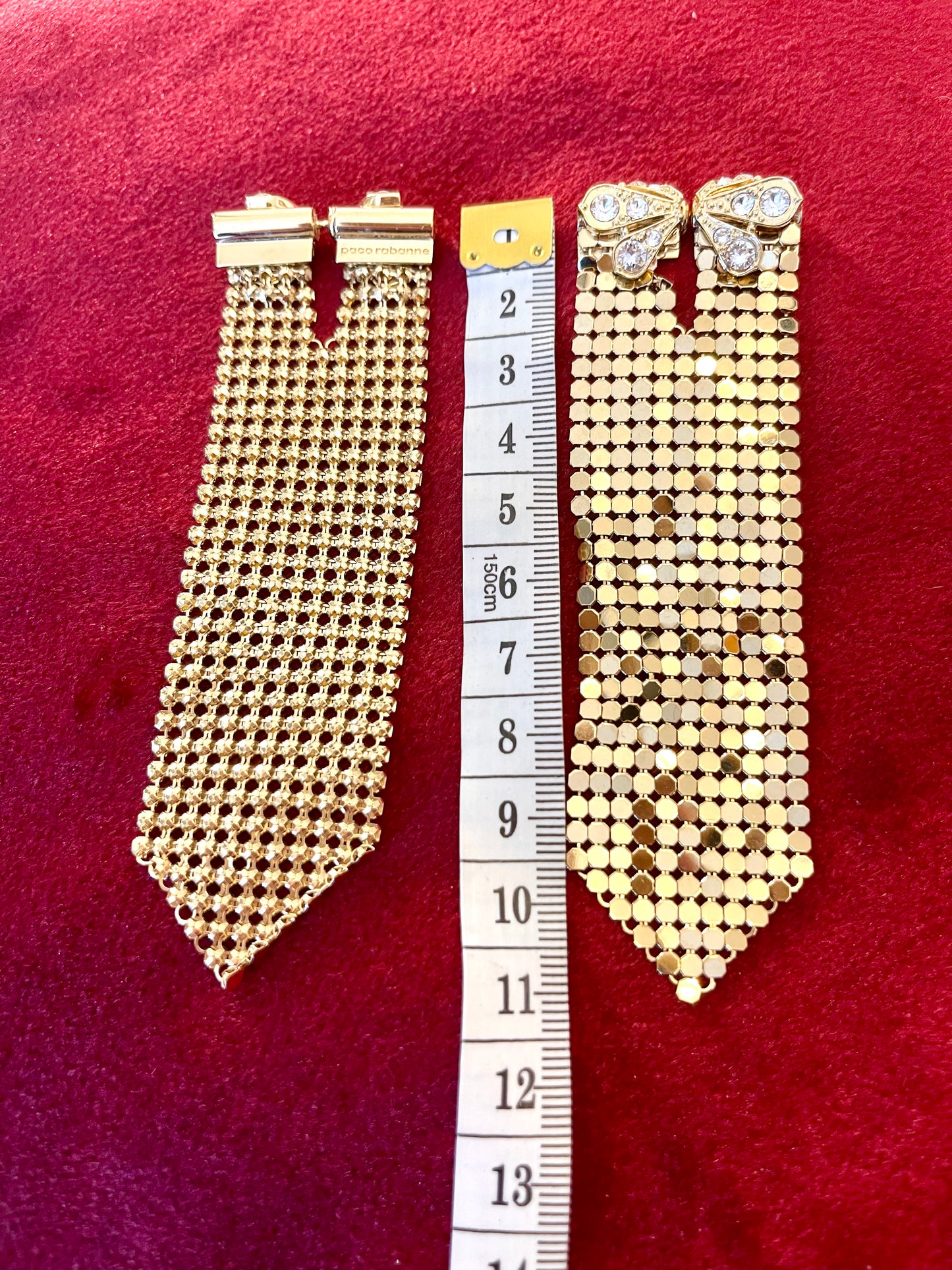 Boucles d'oreilles Paco Rabanne en strass pixel doré rares