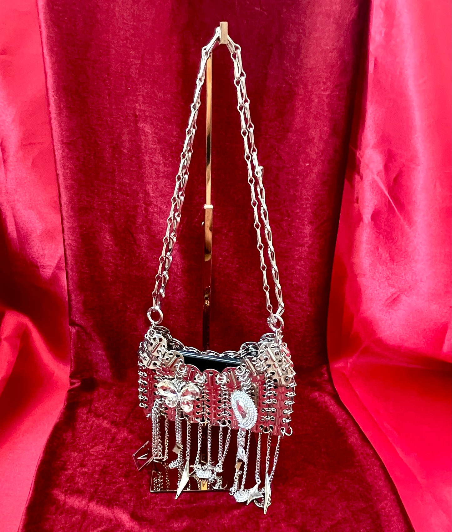 Metal & Dangling Crystal Charms Bag Style Paco Rabanne