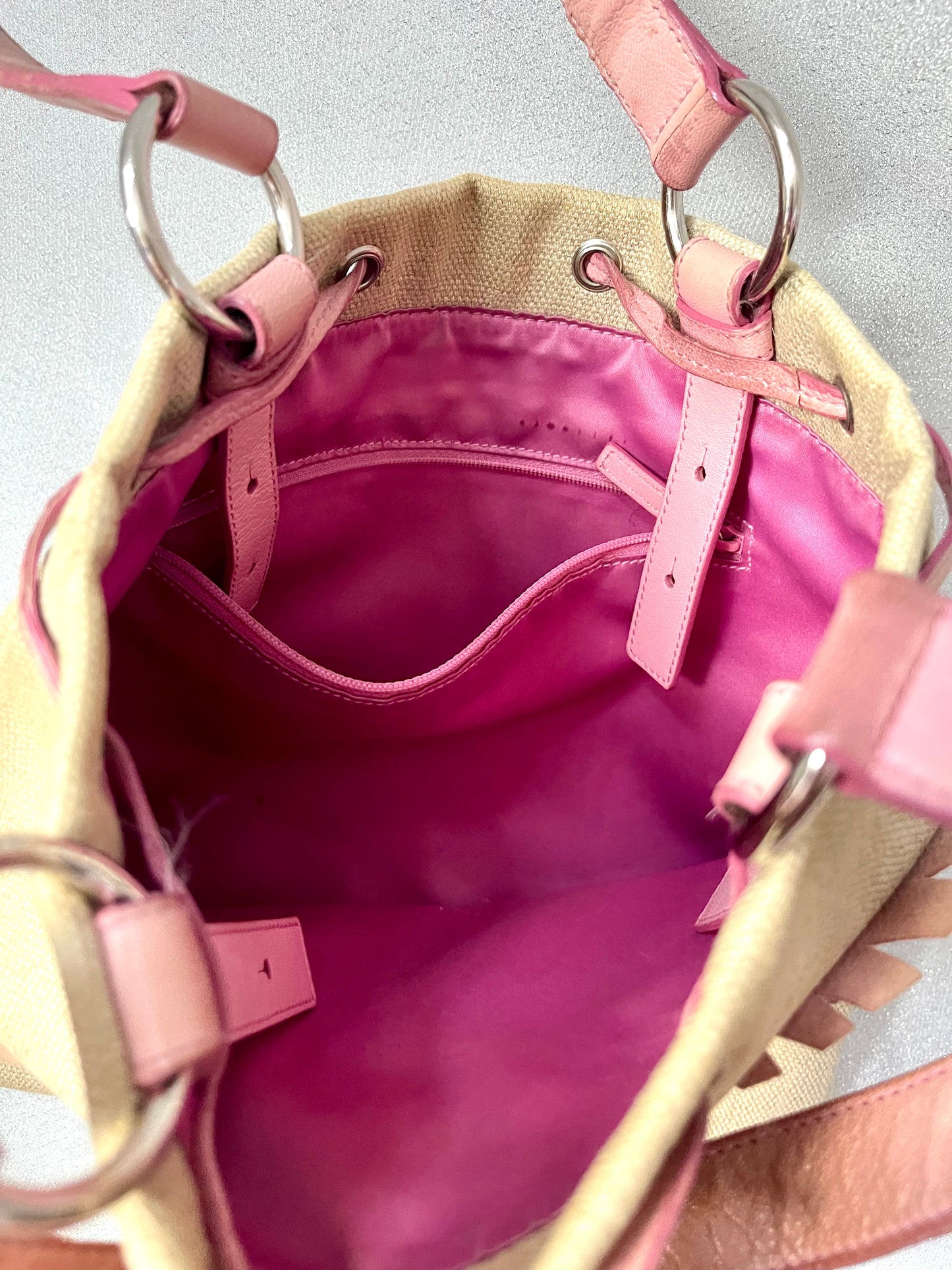 Pink Hearts Beige Cotton Tote Bag Yves Saint Laurent Vintage