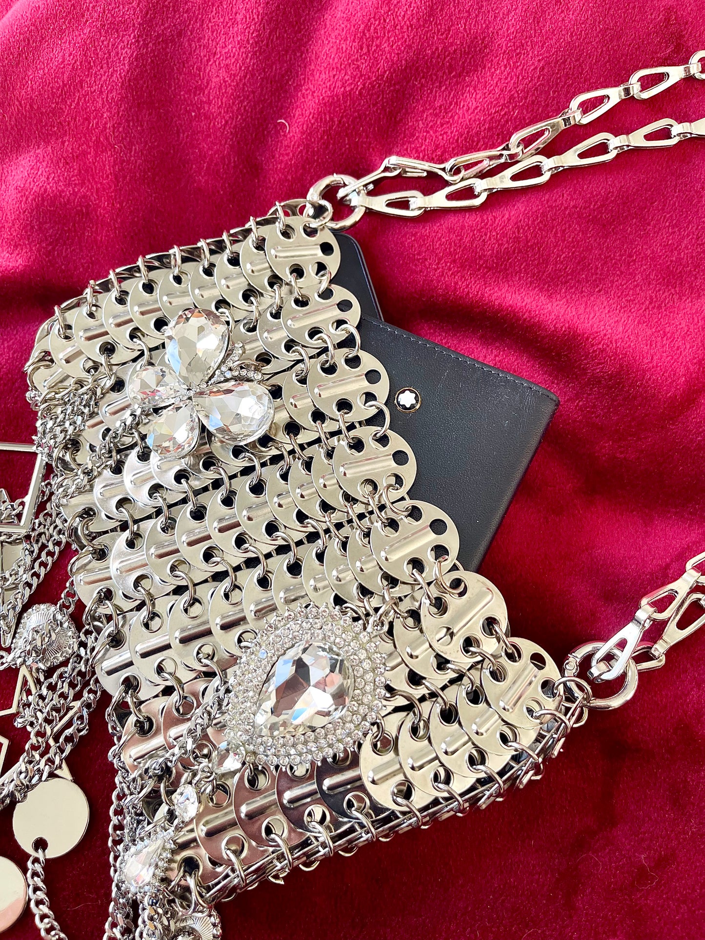 Metal & Dangling Crystal Charms Bag Style Paco Rabanne
