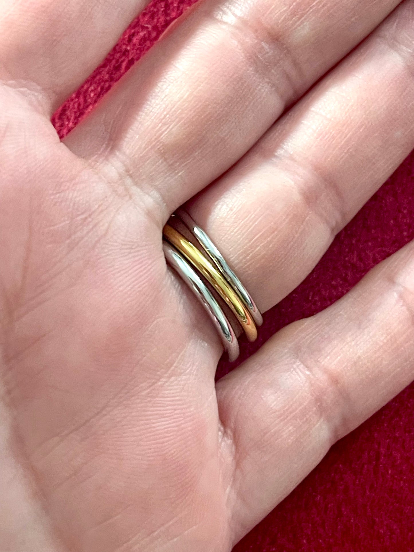 Authentic Vintage Charm Duo-Color Stainless Steel Ring with Leather Necklace