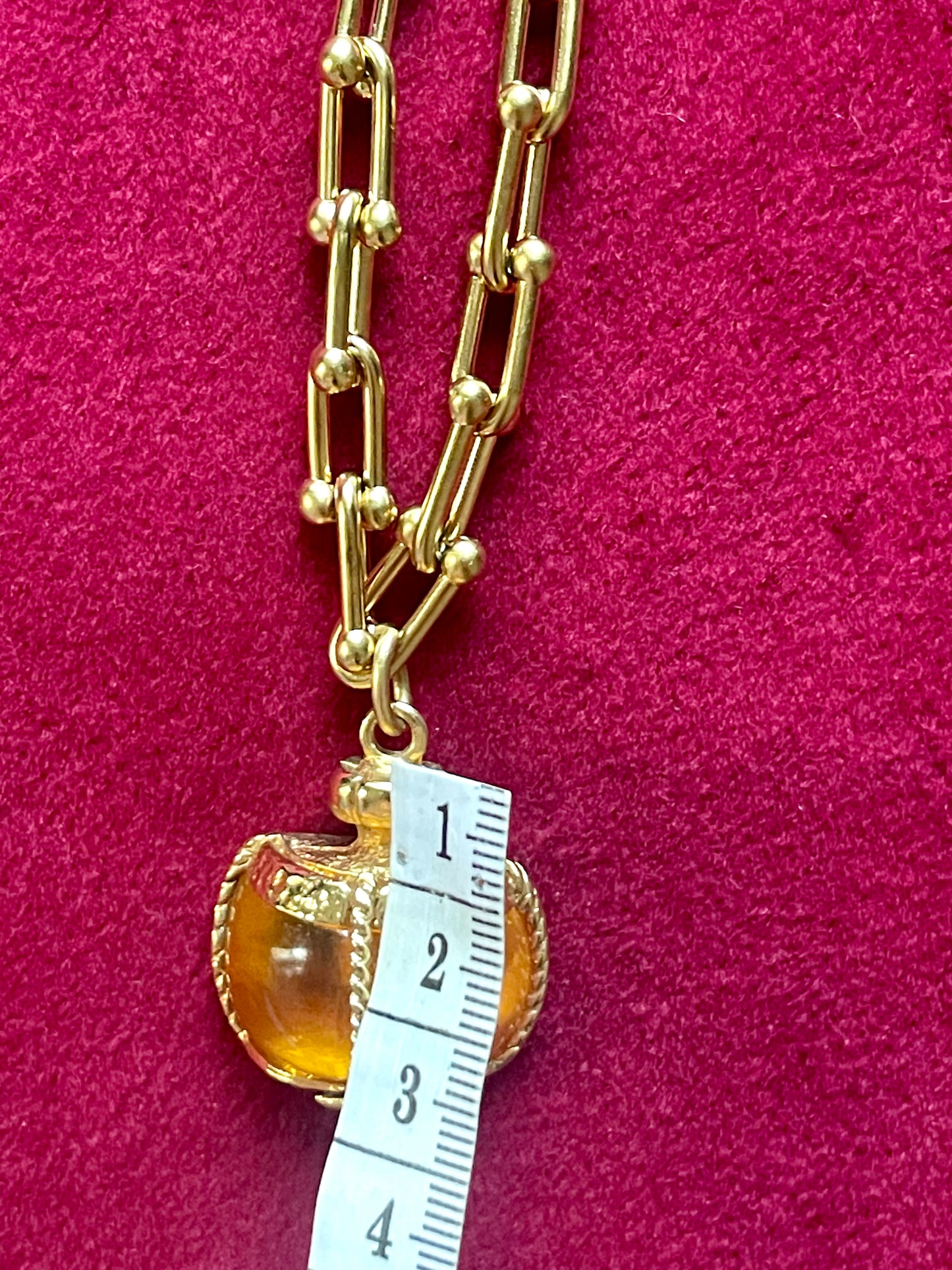 Vintage Yves Saint Laurent Champagne Pendant – 18K Gold Plated Honey Resin Charm, Refinished, Reversible YSL Jewelry