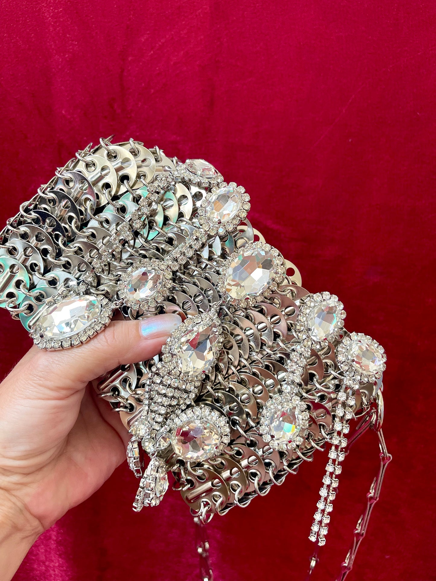 Metal Bag Crystal Charms Phone Holder Style Paco Rabanne ( Style 2 )