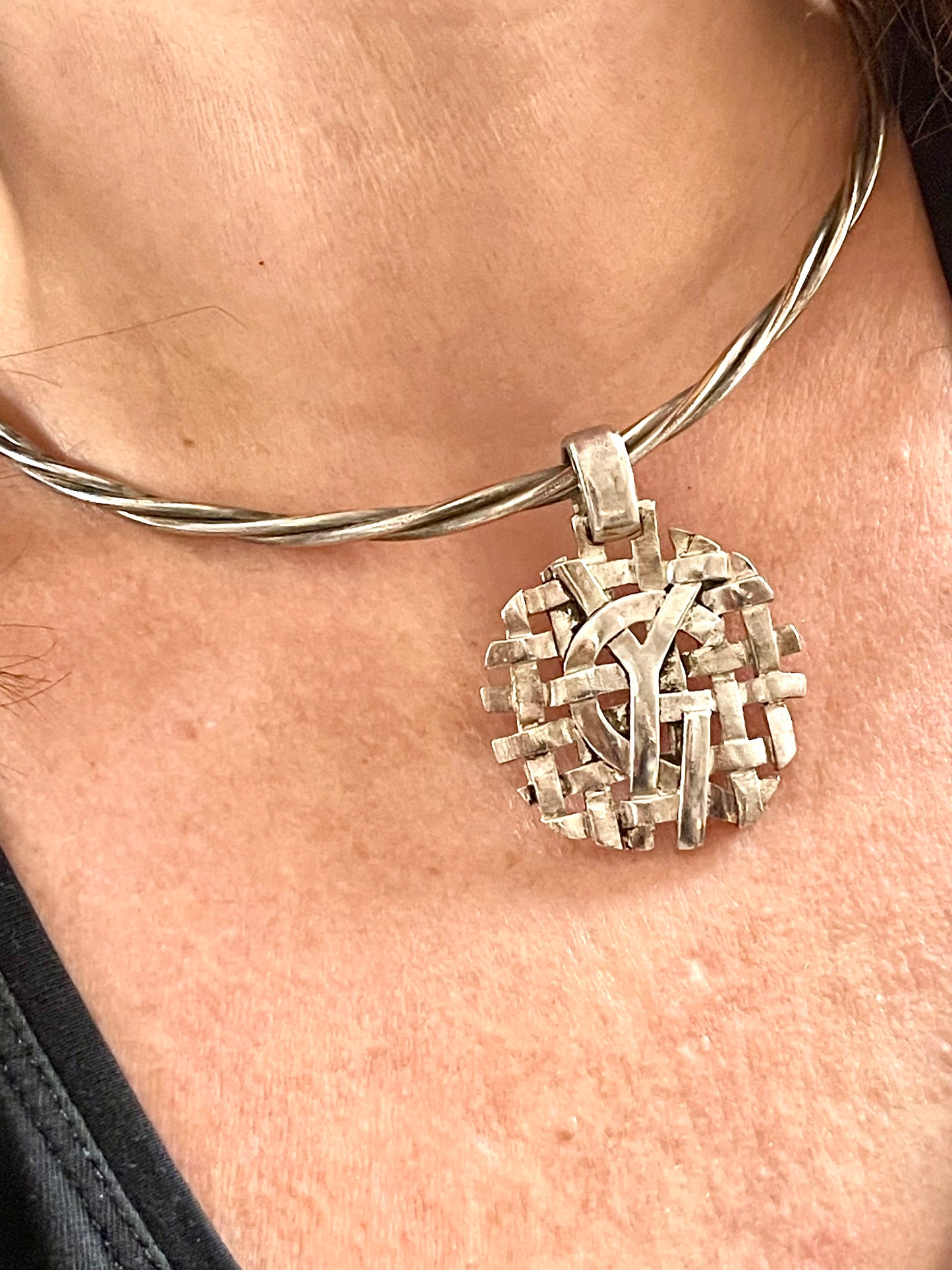 Rare collector item Yves Saint Laurent silver pendant monogram signed authentic vintage necklace chocker