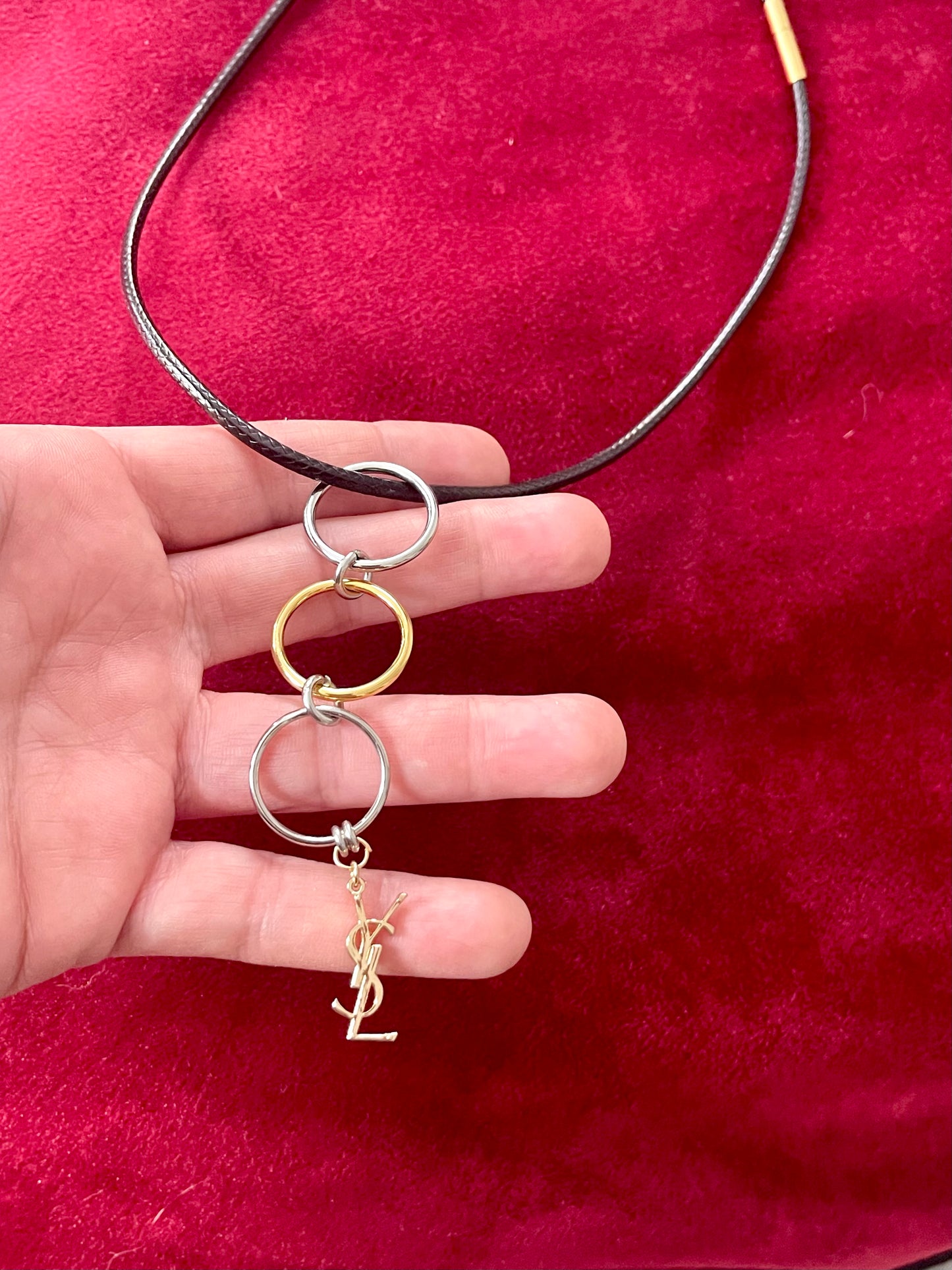 Authentic Vintage Charm Duo-Color Stainless Steel Ring with Leather Necklace