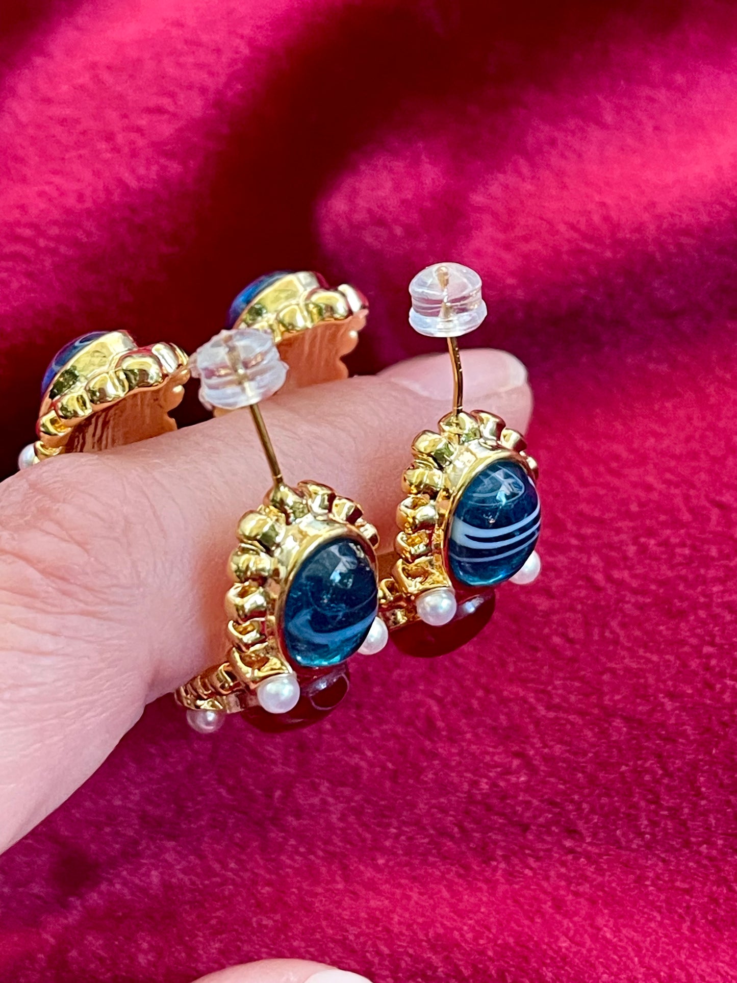 Blue Resin Gold Plated Multicolored Hoop Design Earrings