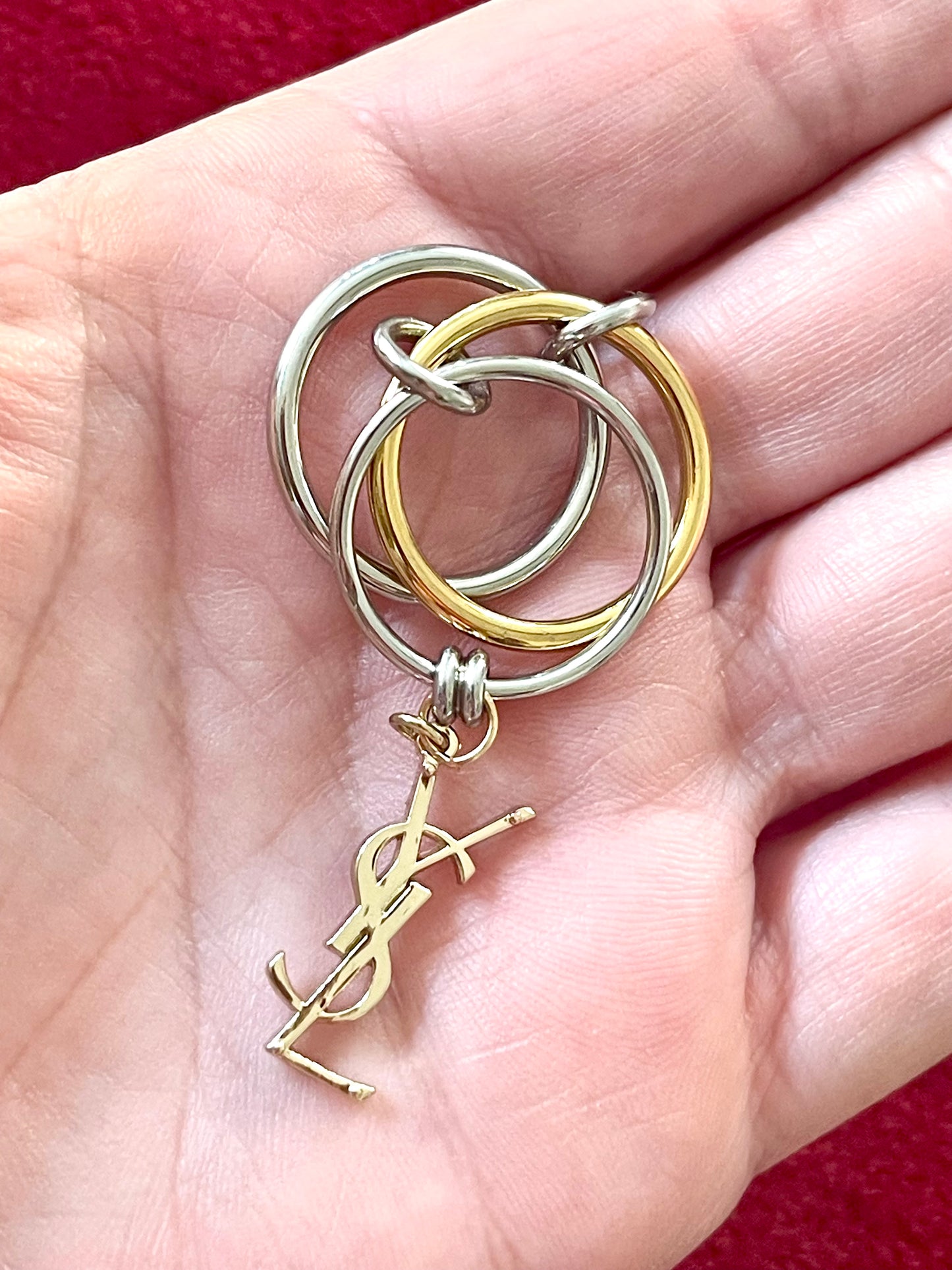 Authentic Vintage Charm Duo-Color Stainless Steel Ring with Leather Necklace