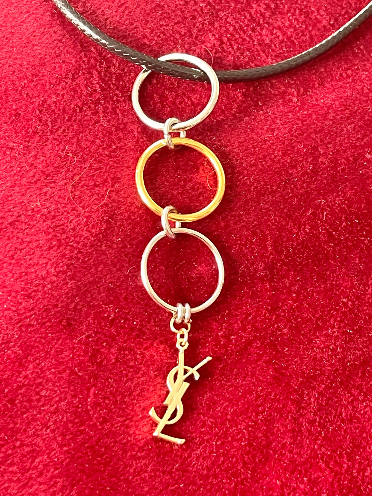 Authentic Vintage Charm Duo-Color Stainless Steel Ring with Leather Necklace