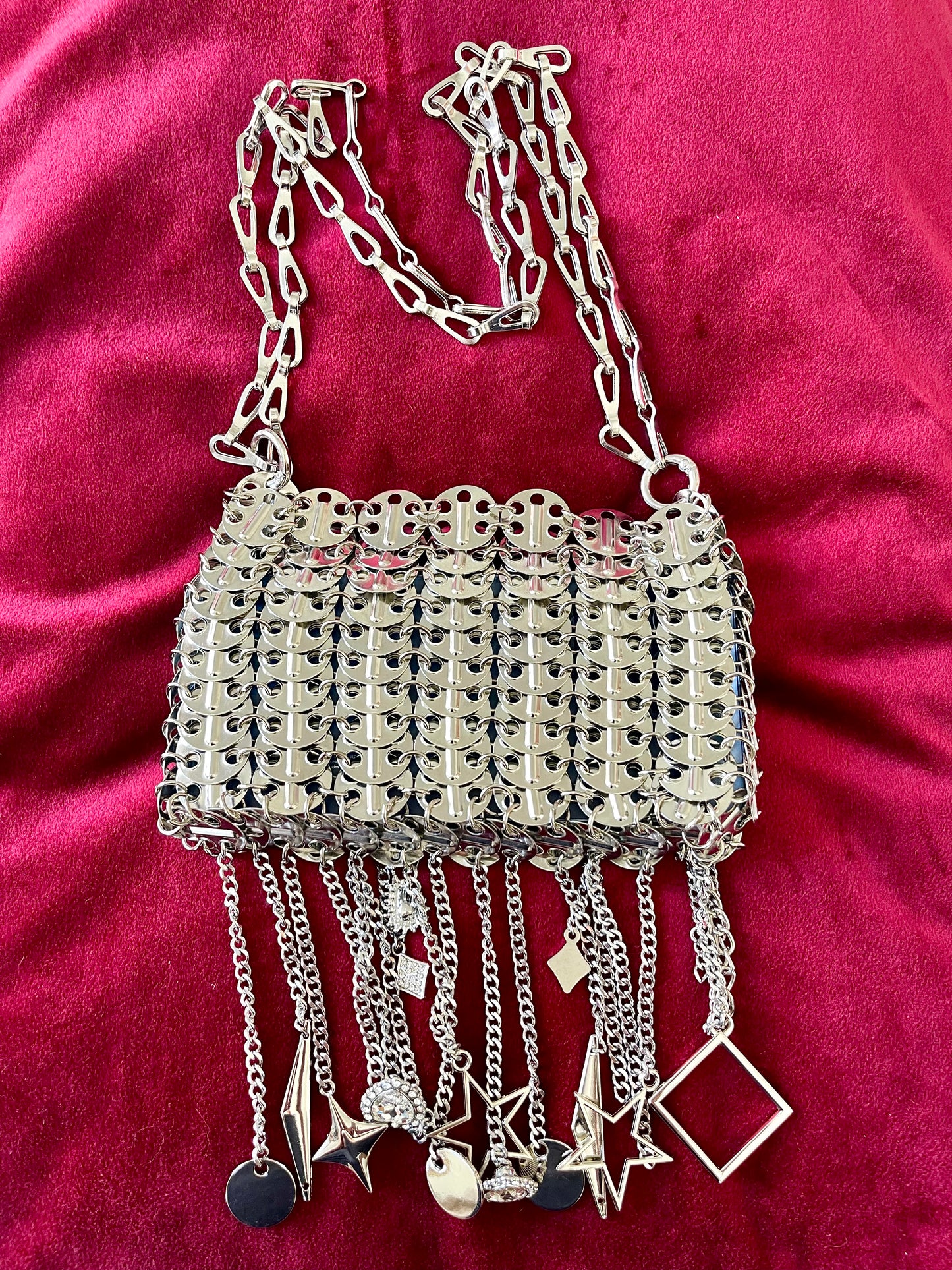 Metal & Dangling Crystal Charms Bag Style Paco Rabanne