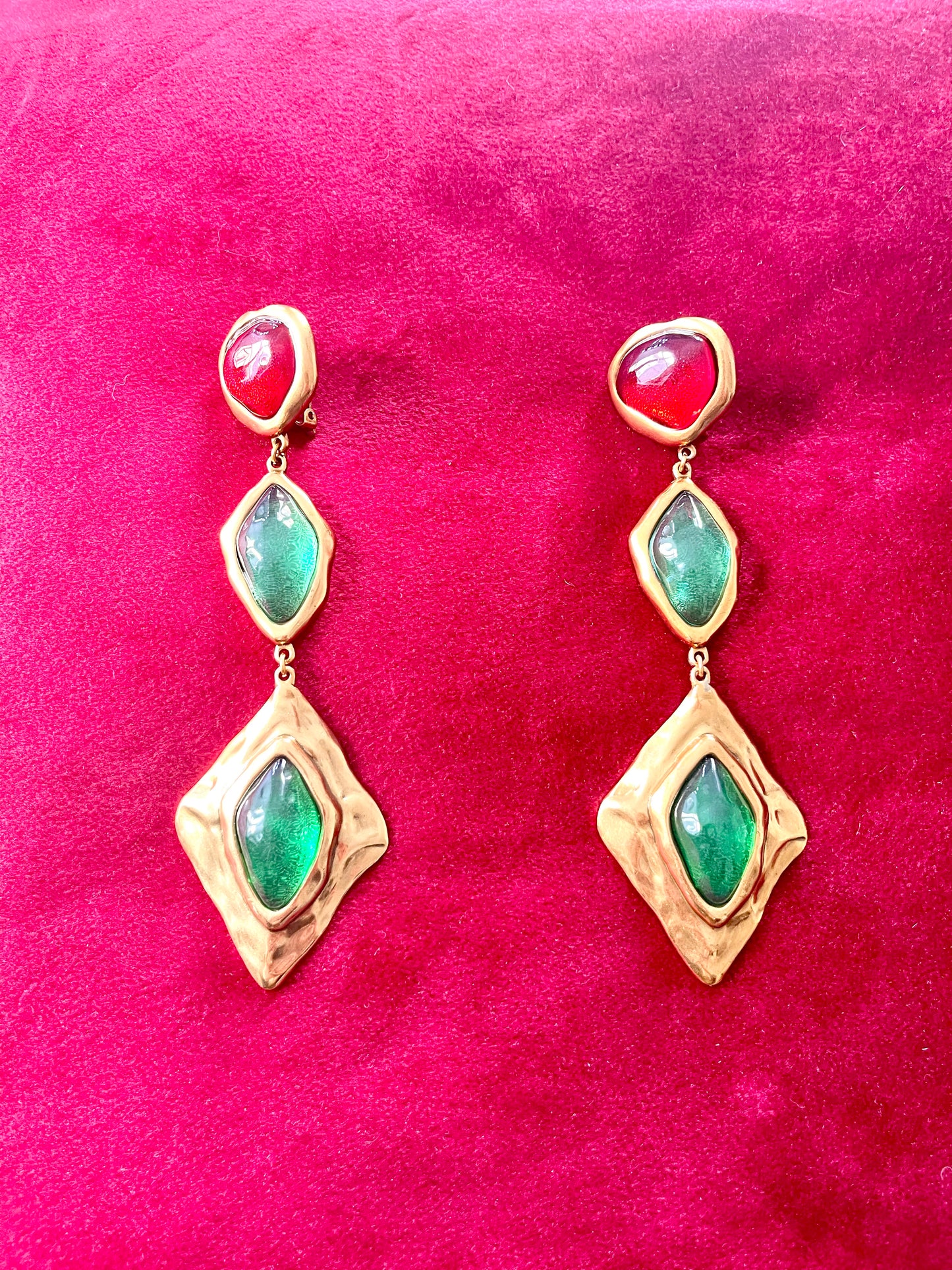 Yves Saint Laurent XXL Vintage design inspired green red stones copper metal