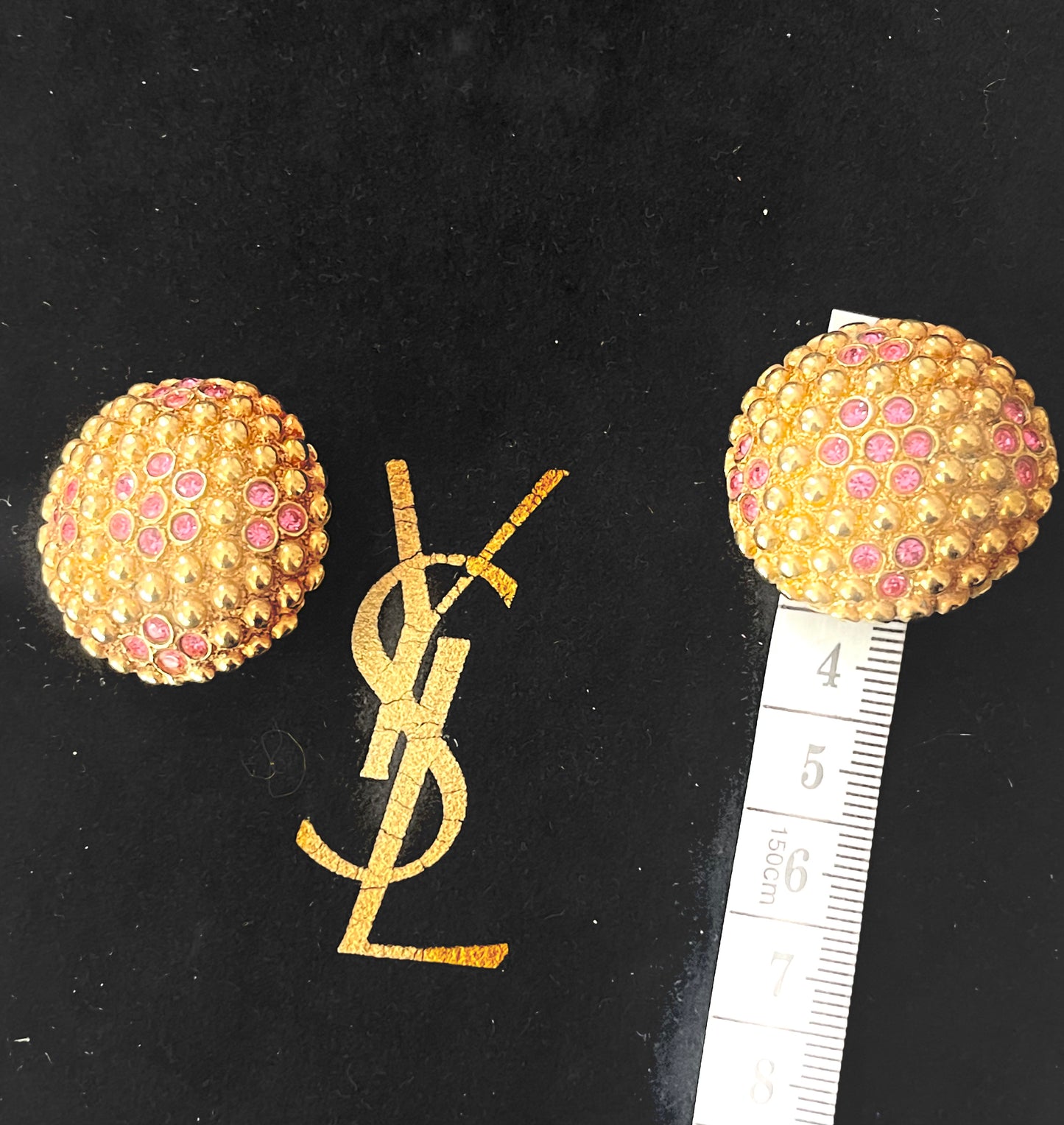 YSL Authentic Round Gold Color & Pink Crystals