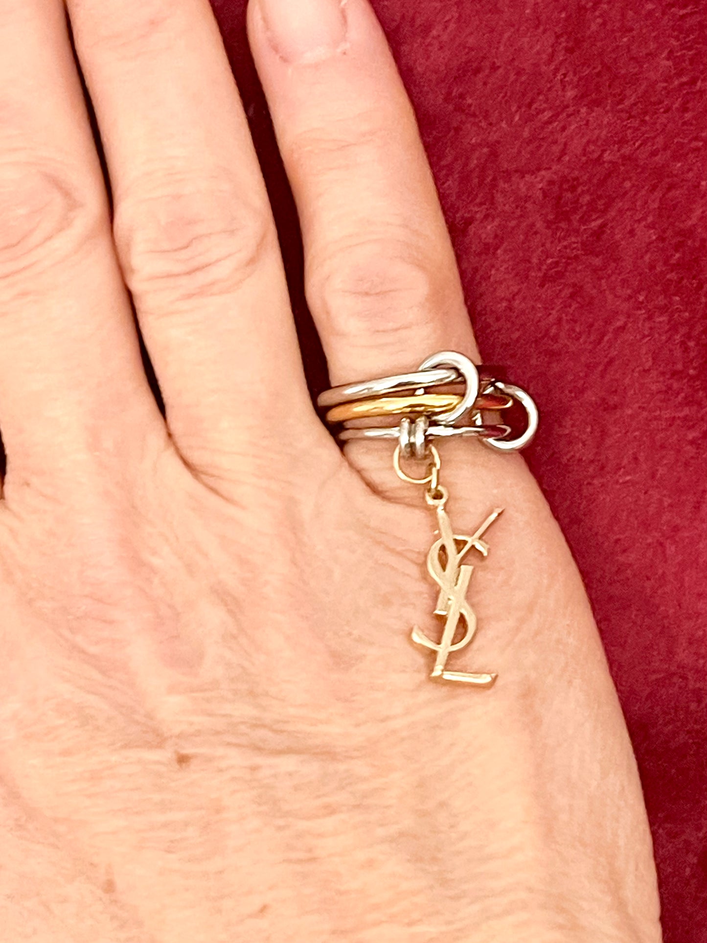 Authentic Vintage Charm Duo-Color Stainless Steel Ring with Leather Necklace