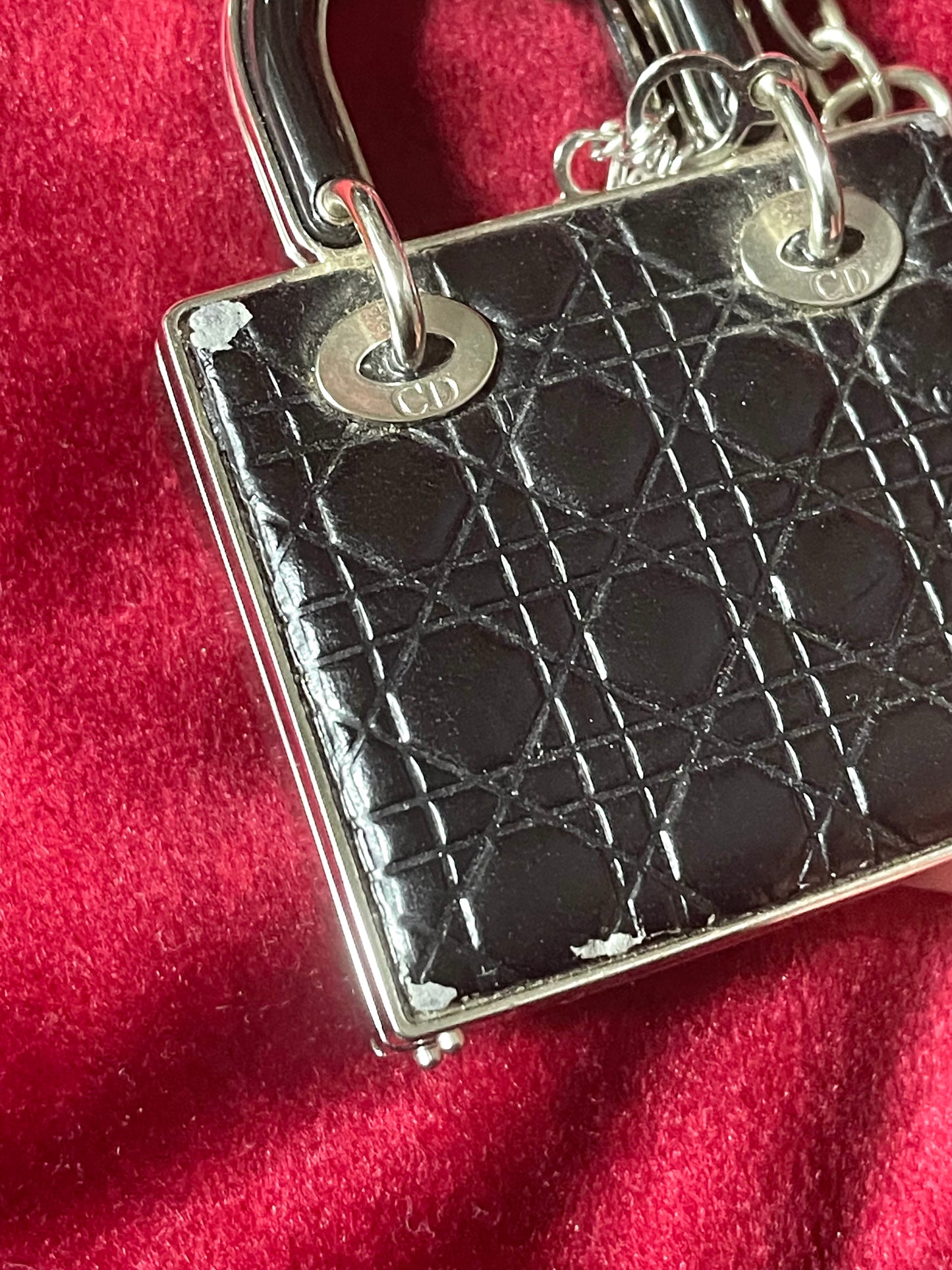 Dior lady Dior vintage authentic collectible Christian Dior Parfums accessories leather keychain charm mirror lipgloss makeup