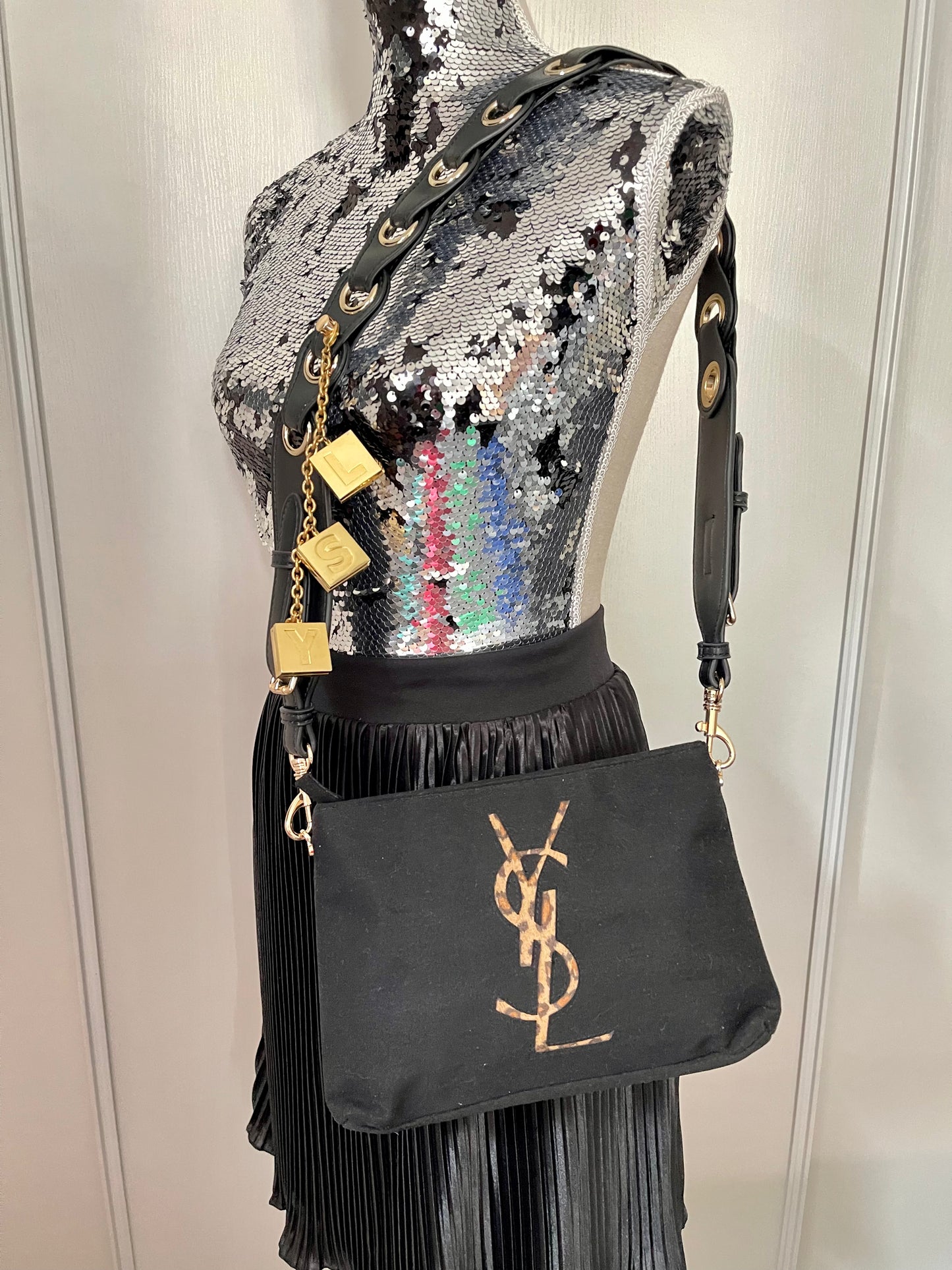 YSL Yves Saint Laurent vintage 2000 makeup bracelet very good condition as a bag charm shown on model with bag