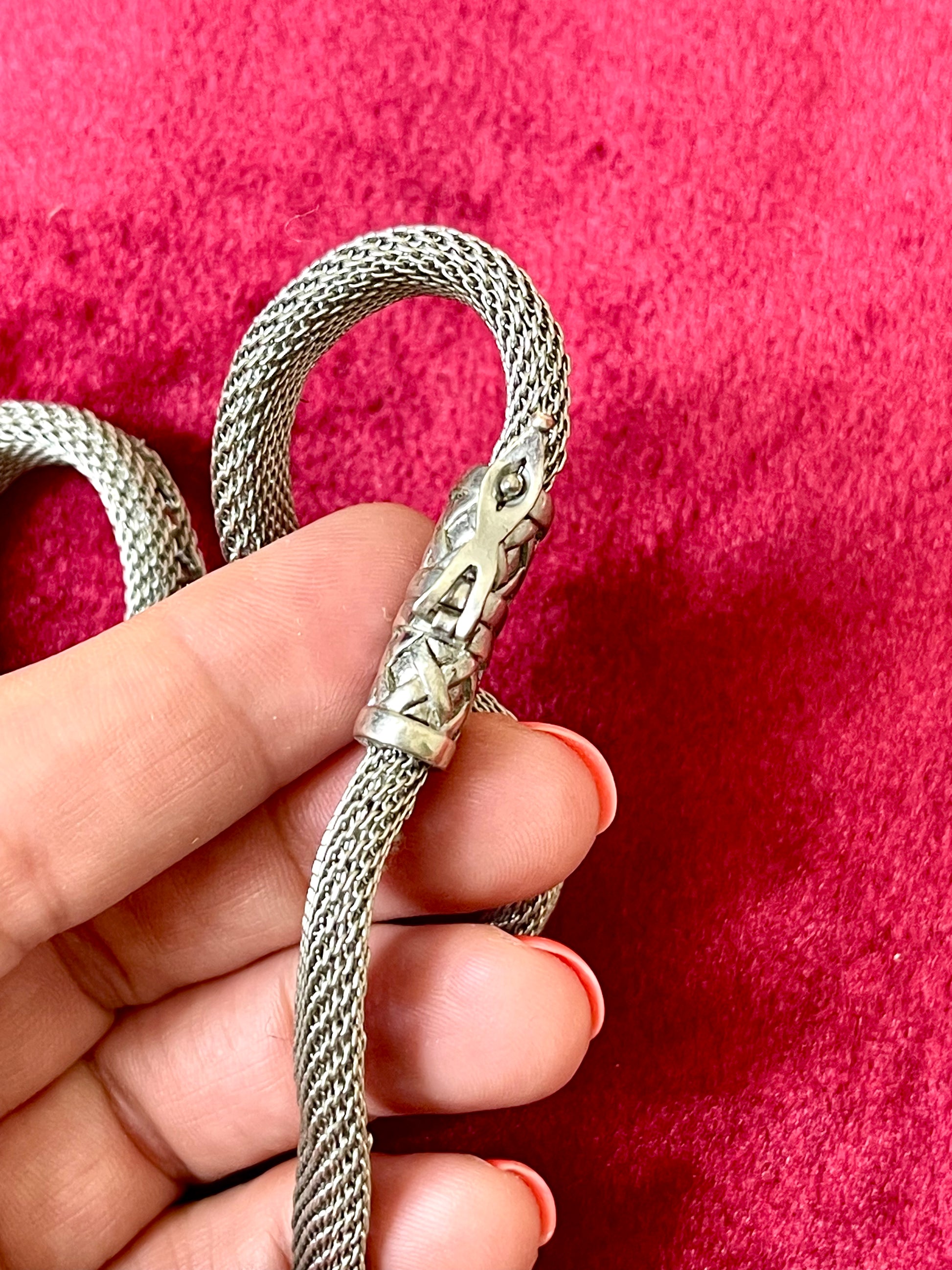 Safety closures shown , close up Monet Yves Saint Laurent silver metal necklace rhinestone tagged chocker