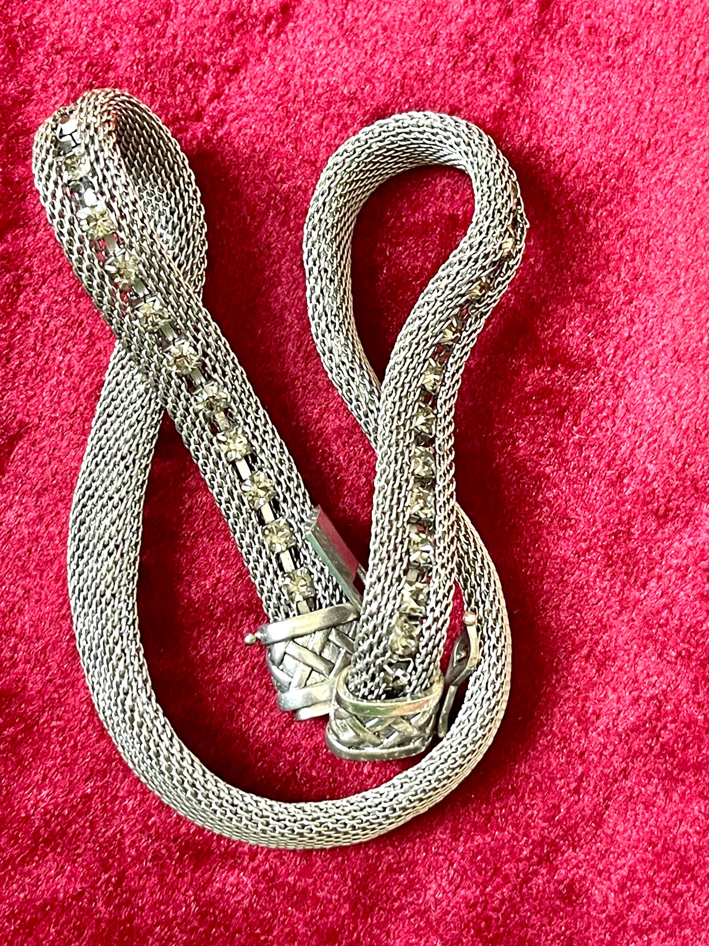 Monet Yves Saint Laurent silver metal necklace rhinestone tagged chocker