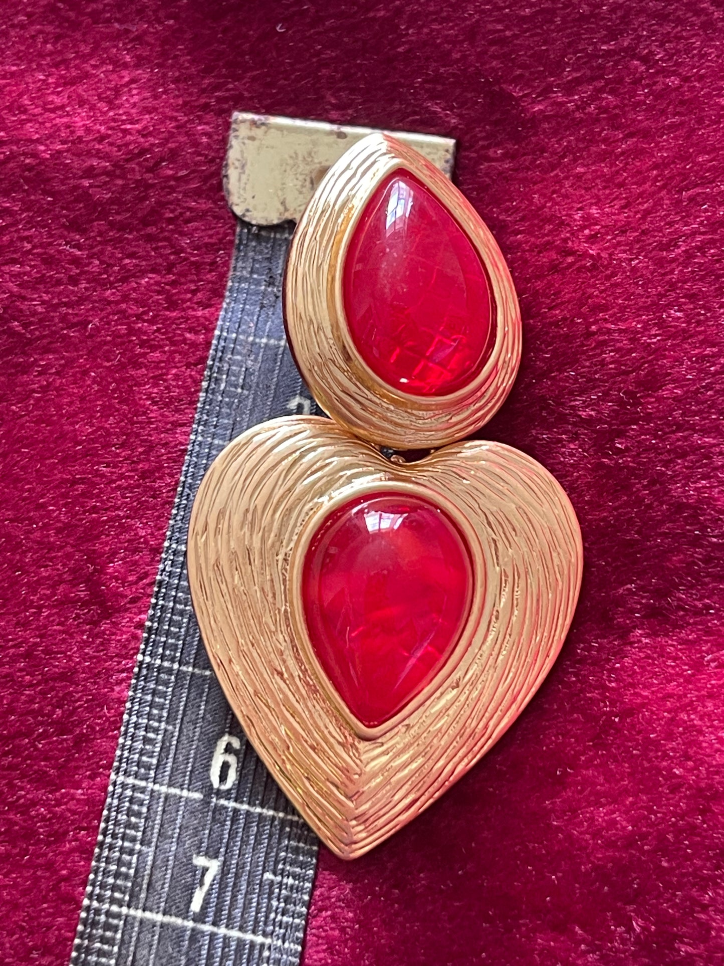 Tear Drop Gold & Red Remake Vintage Design Earrings