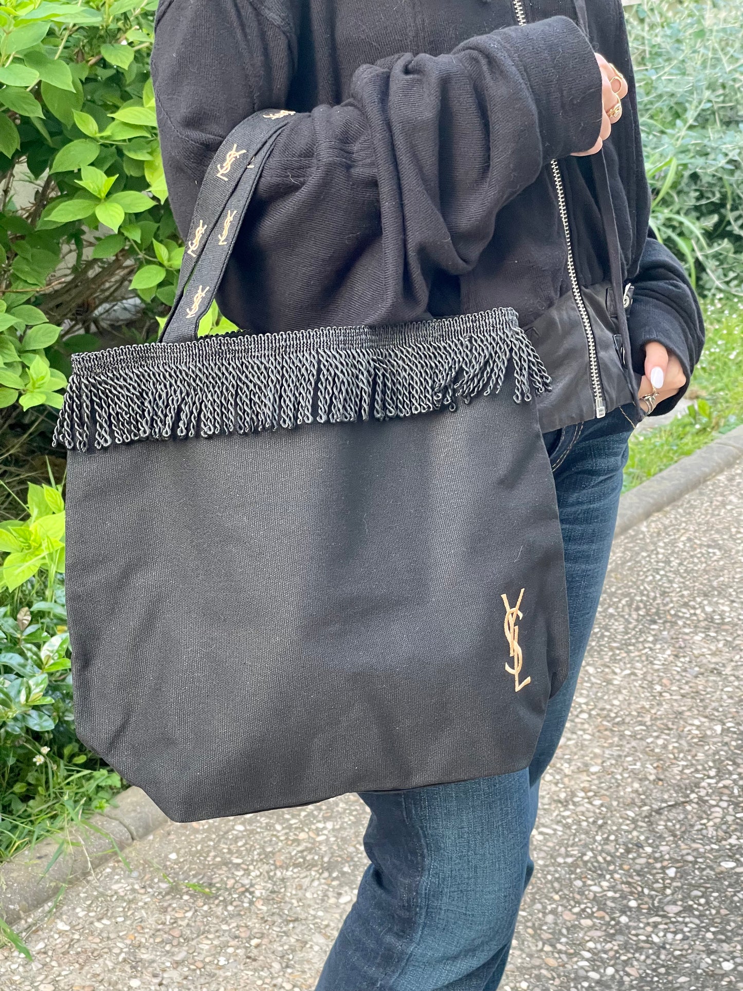 YSL Black Cotton Canvas Tote