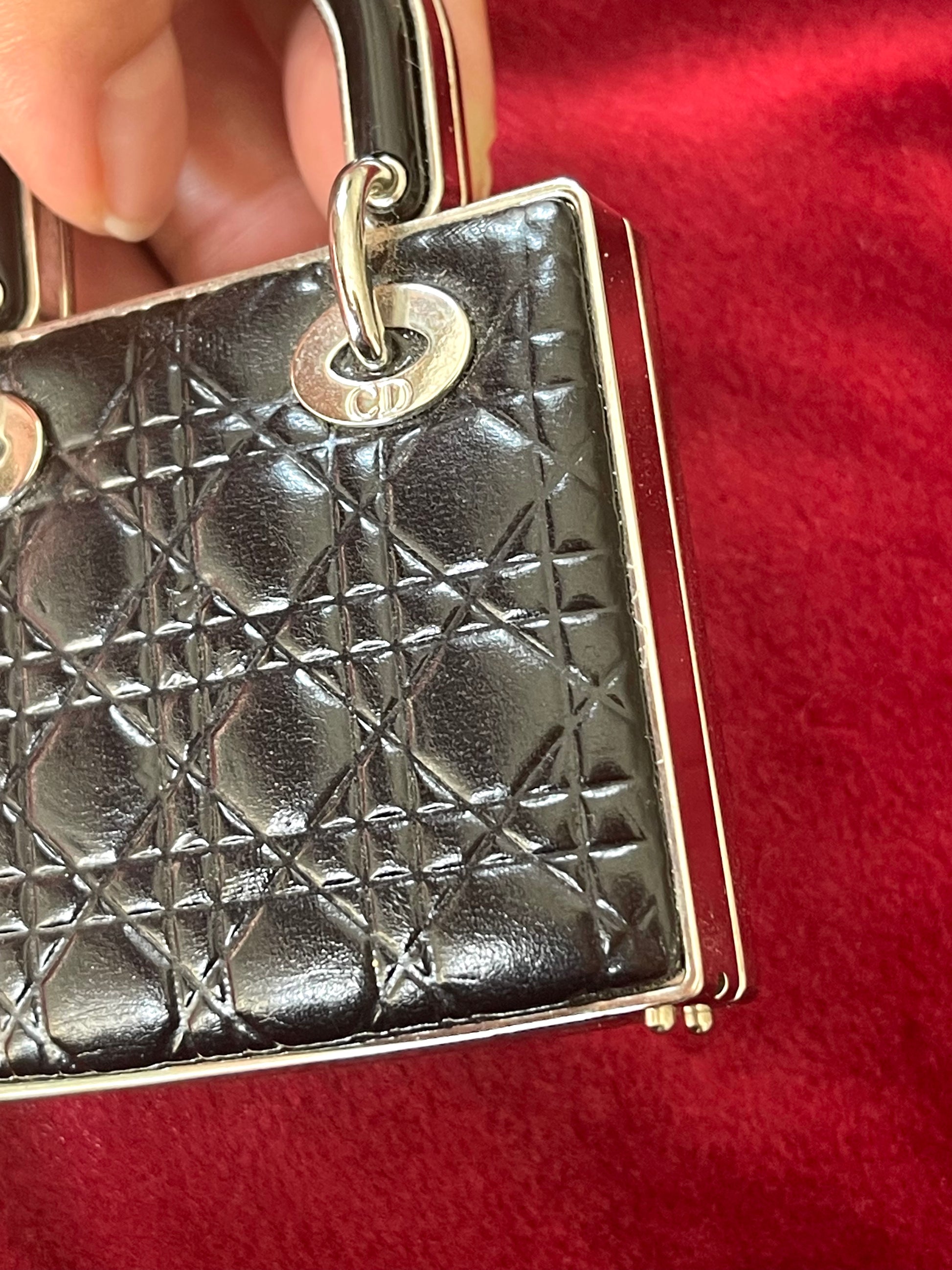 Dior lady Dior vintage authentic collectible Christian Dior Parfums accessories leather keychain charm mirror lipgloss makeup