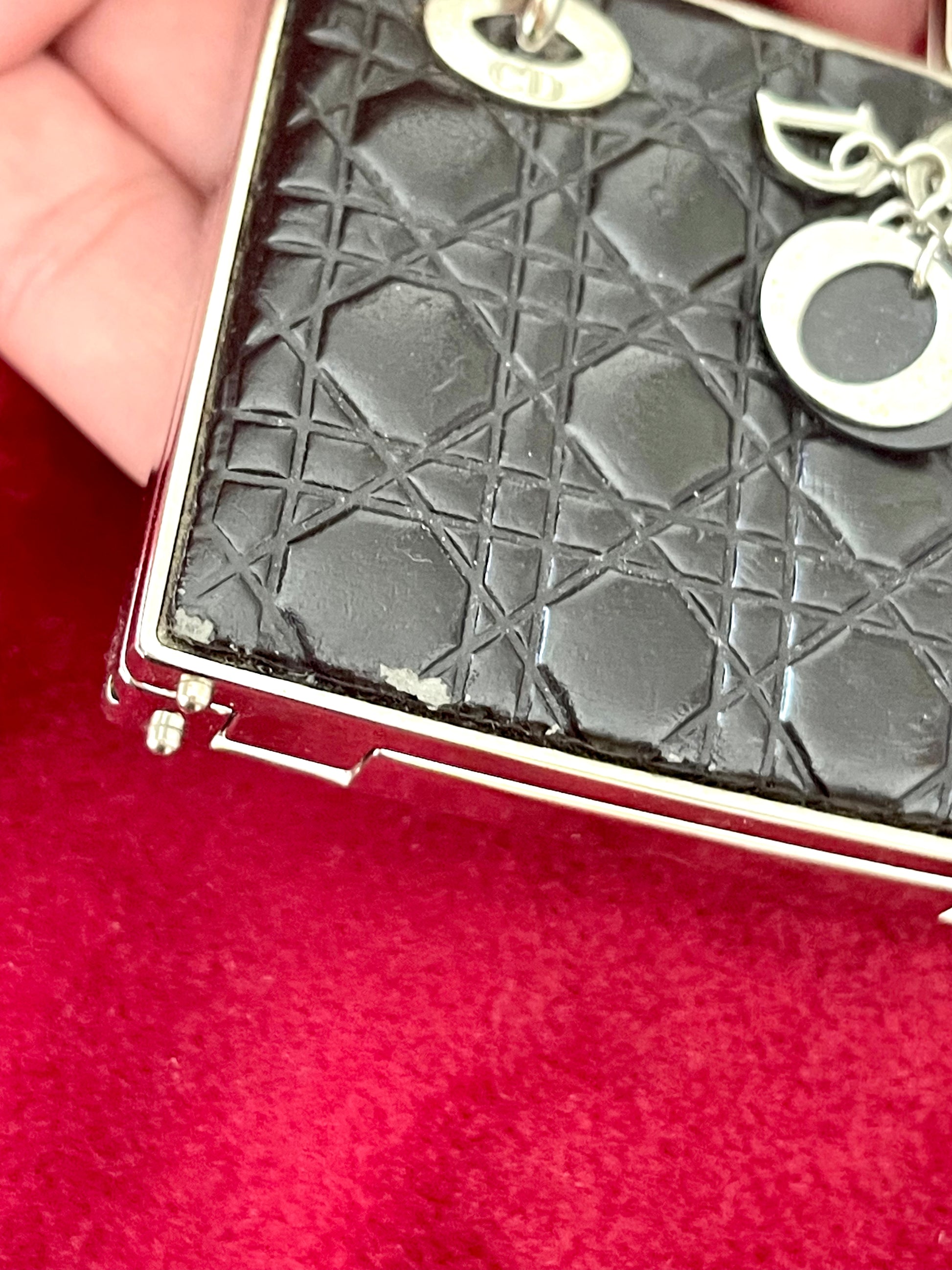 Dior lady Dior vintage authentic collectible Christian Dior Parfums accessories leather keychain charm mirror lipgloss makeup