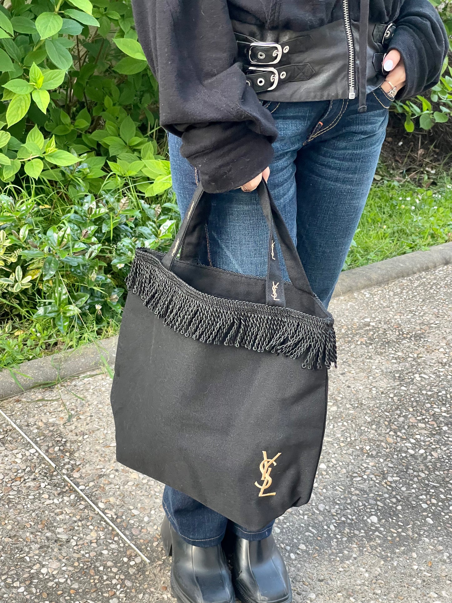 YSL Black Cotton Canvas Tote