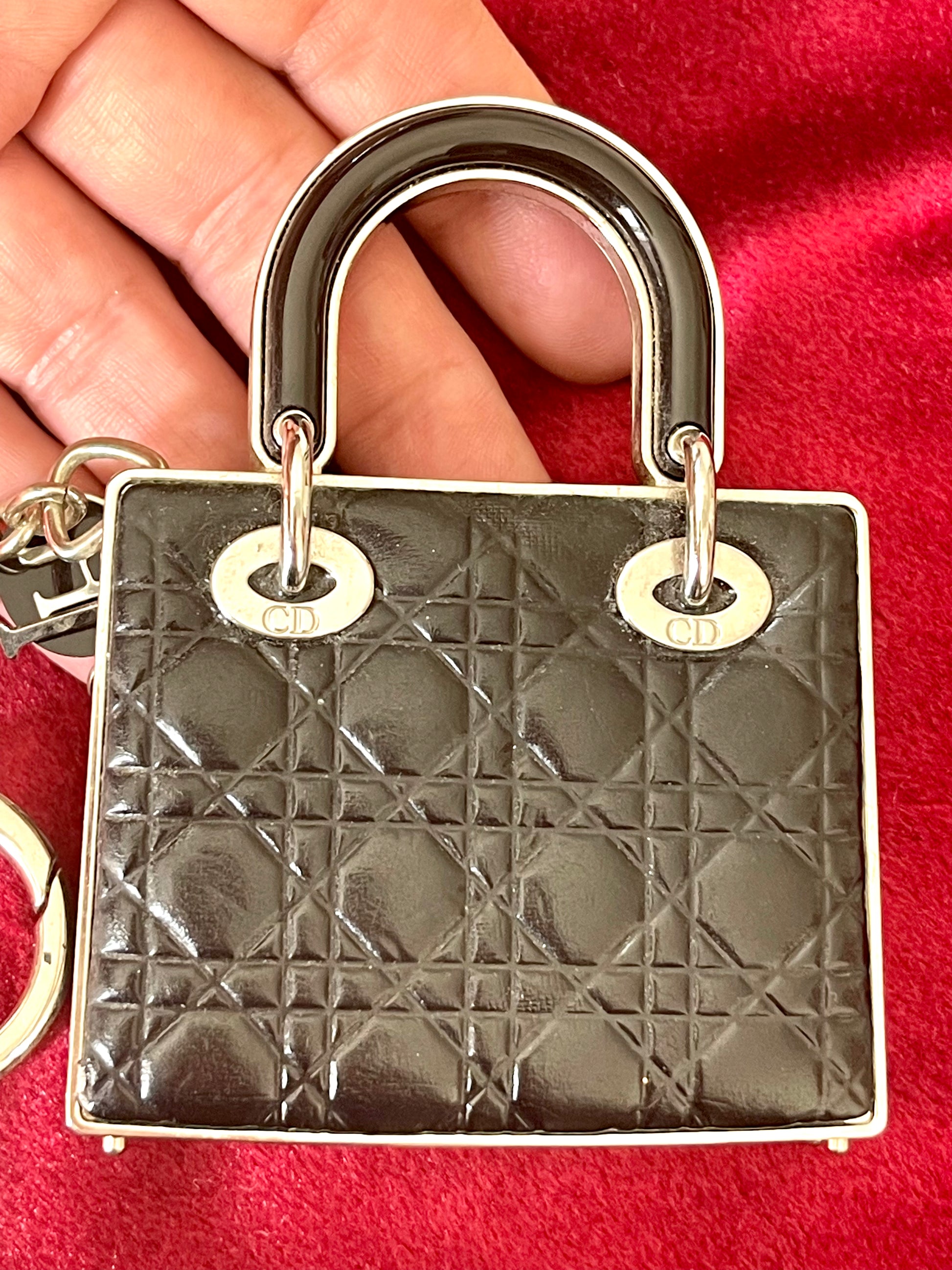 Dior lady Dior vintage authentic collectible Christian Dior Parfums accessories leather keychain charm mirror lipgloss makeup