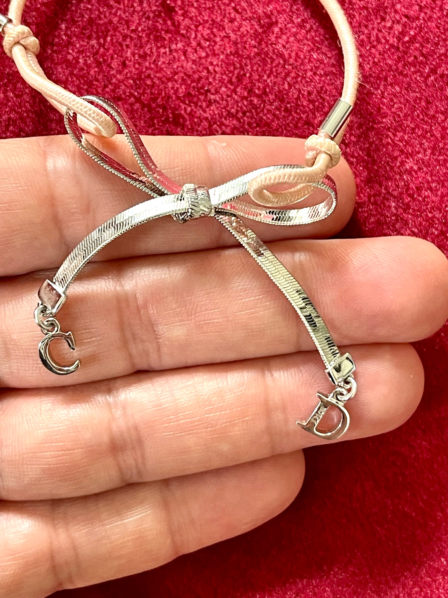 Silver Charms & Pink Elastic Dior Bracelet