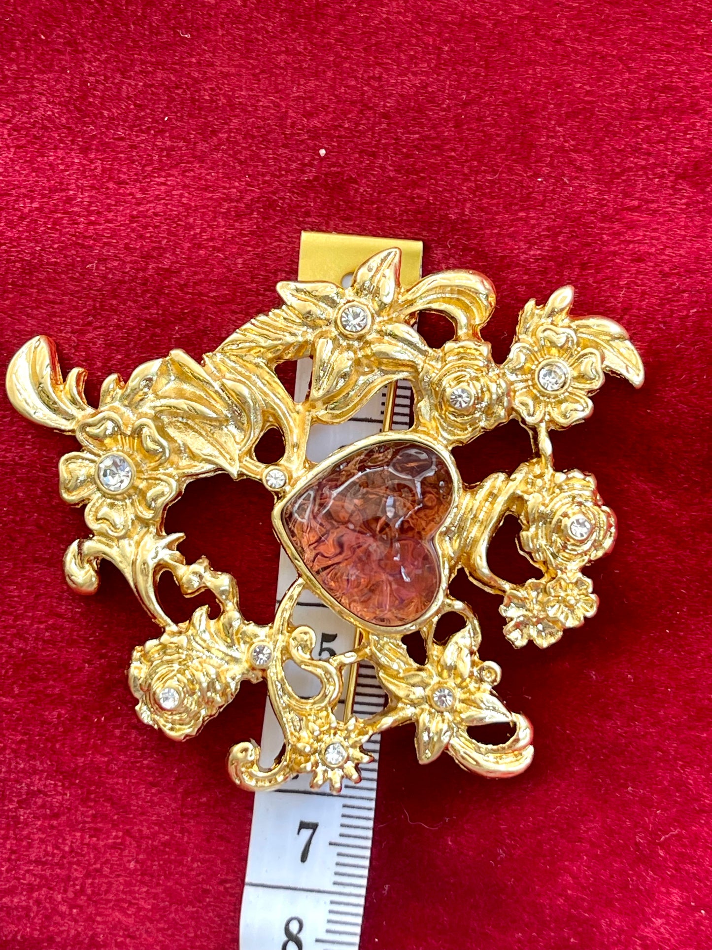 Broche Art Nouveau Coeur Métal Couleur Violet Marron